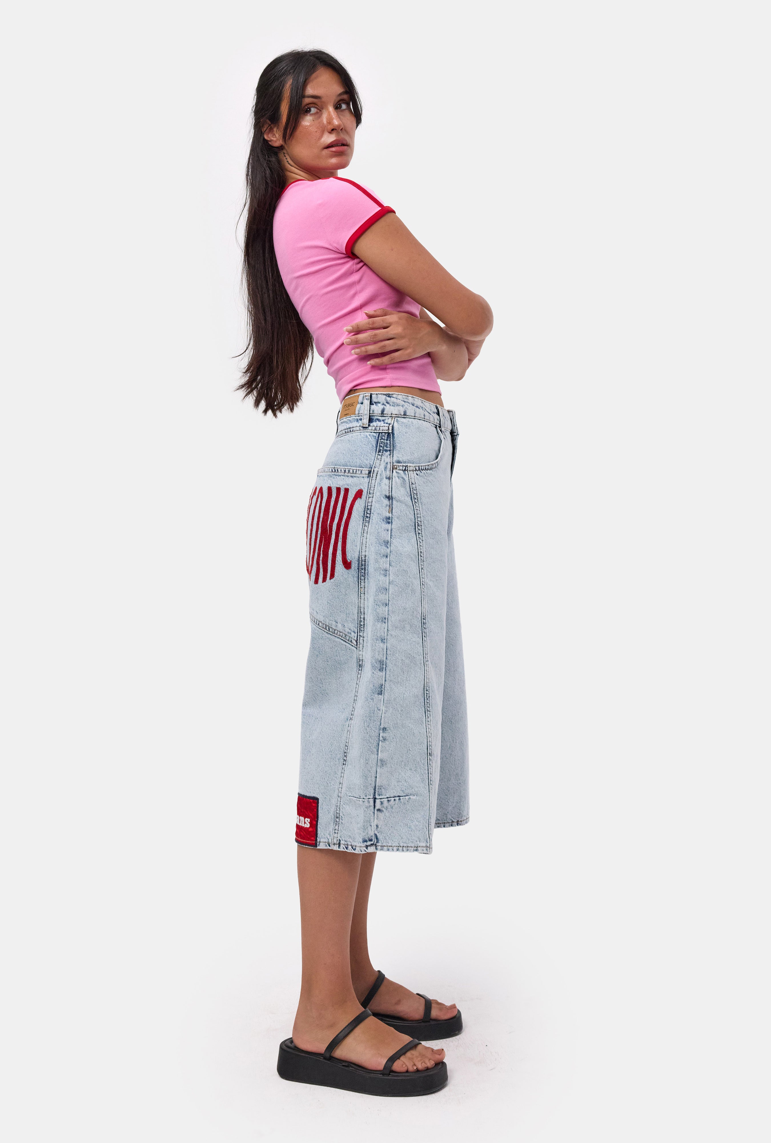 Women's Ice 3s6-3 Mega Baggy Fit Denim Shorts with Hem and Pocket Details, Custom Design