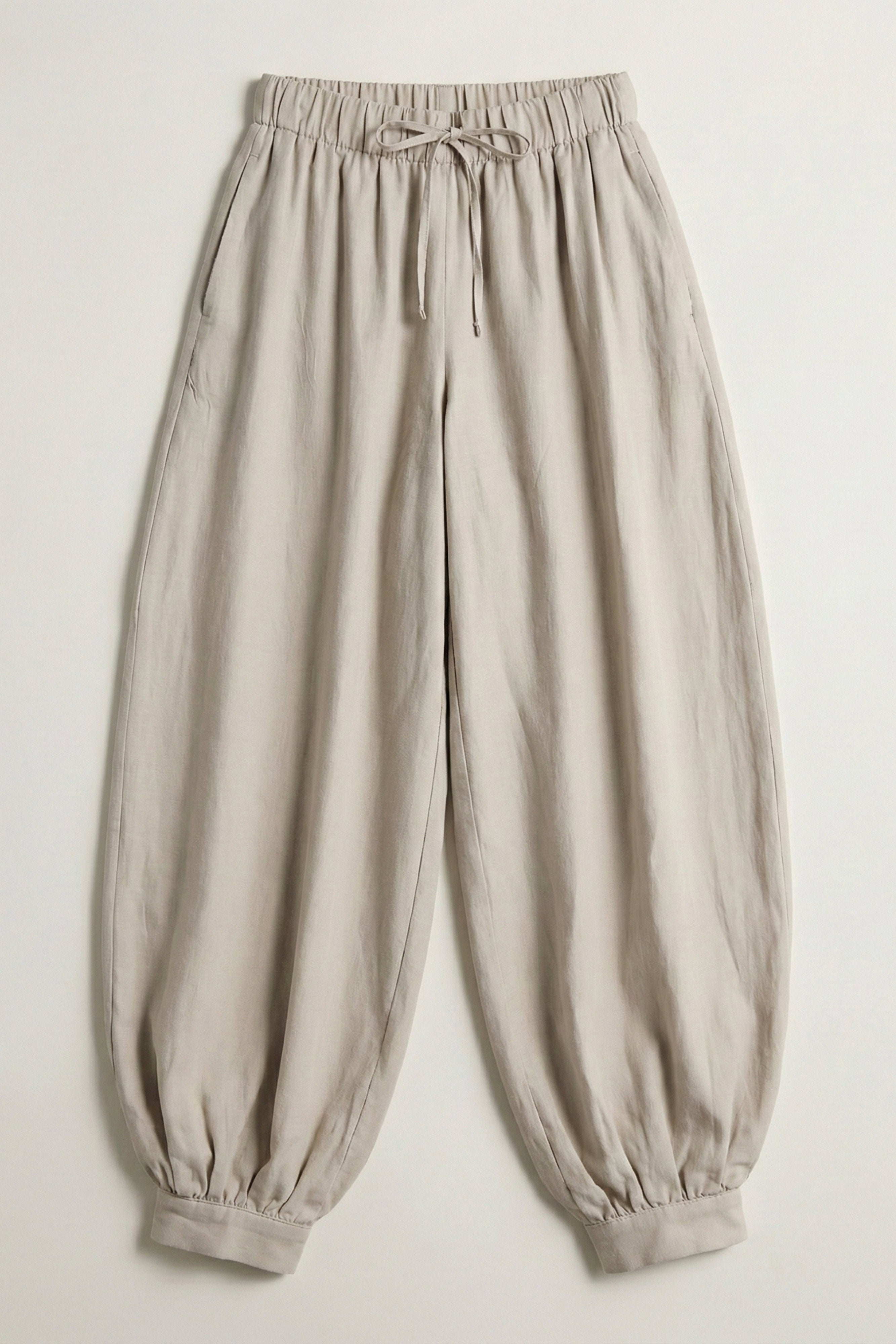 Kadın Taş Renk s5-106 Baggy Fit Viskon Kumaş Rahat Kesim Yürüyüş Pantolonu