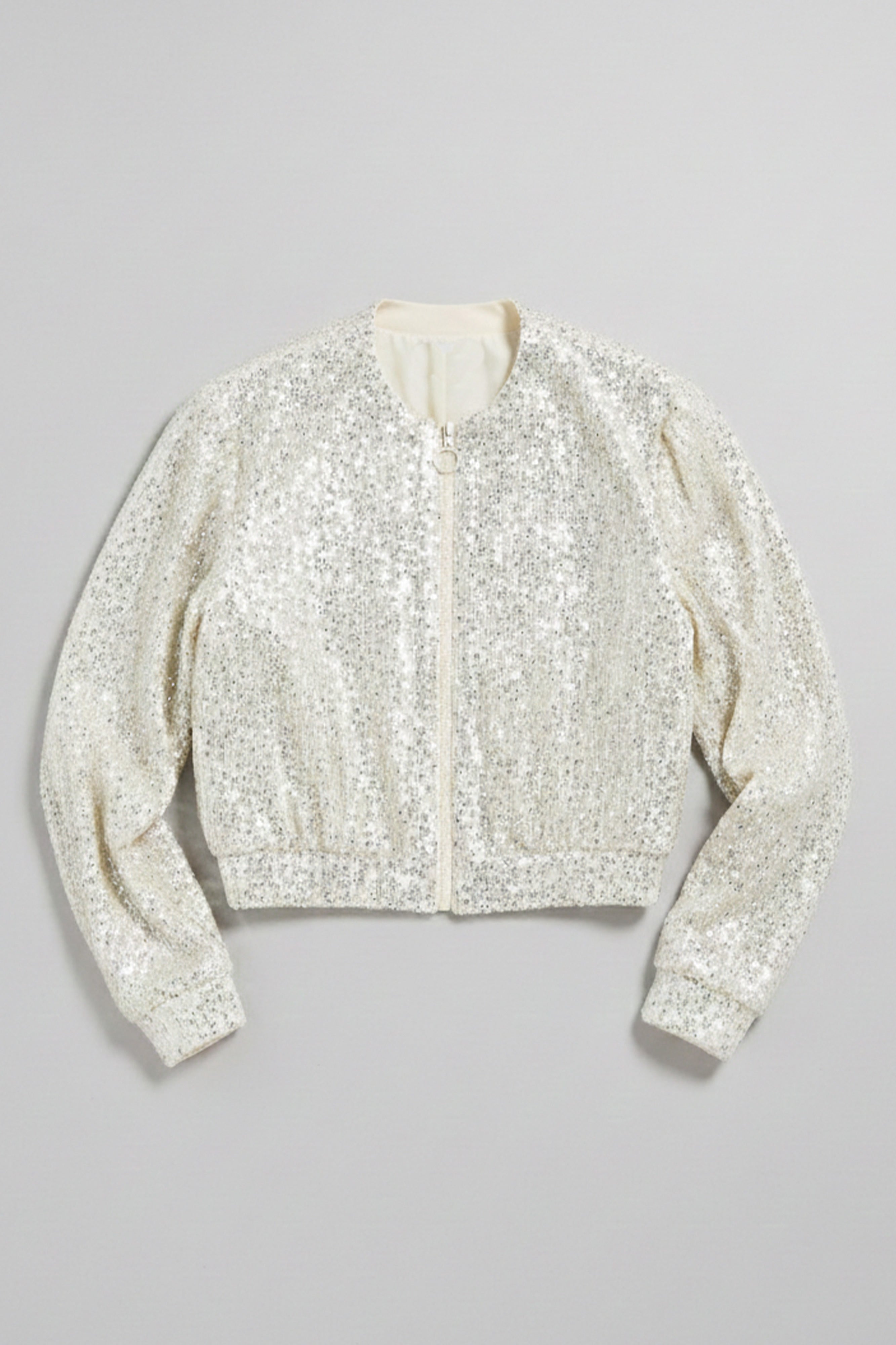 Kadın Ekru Pul Payet Detaylı Tasarım Fermuarlı Ceket