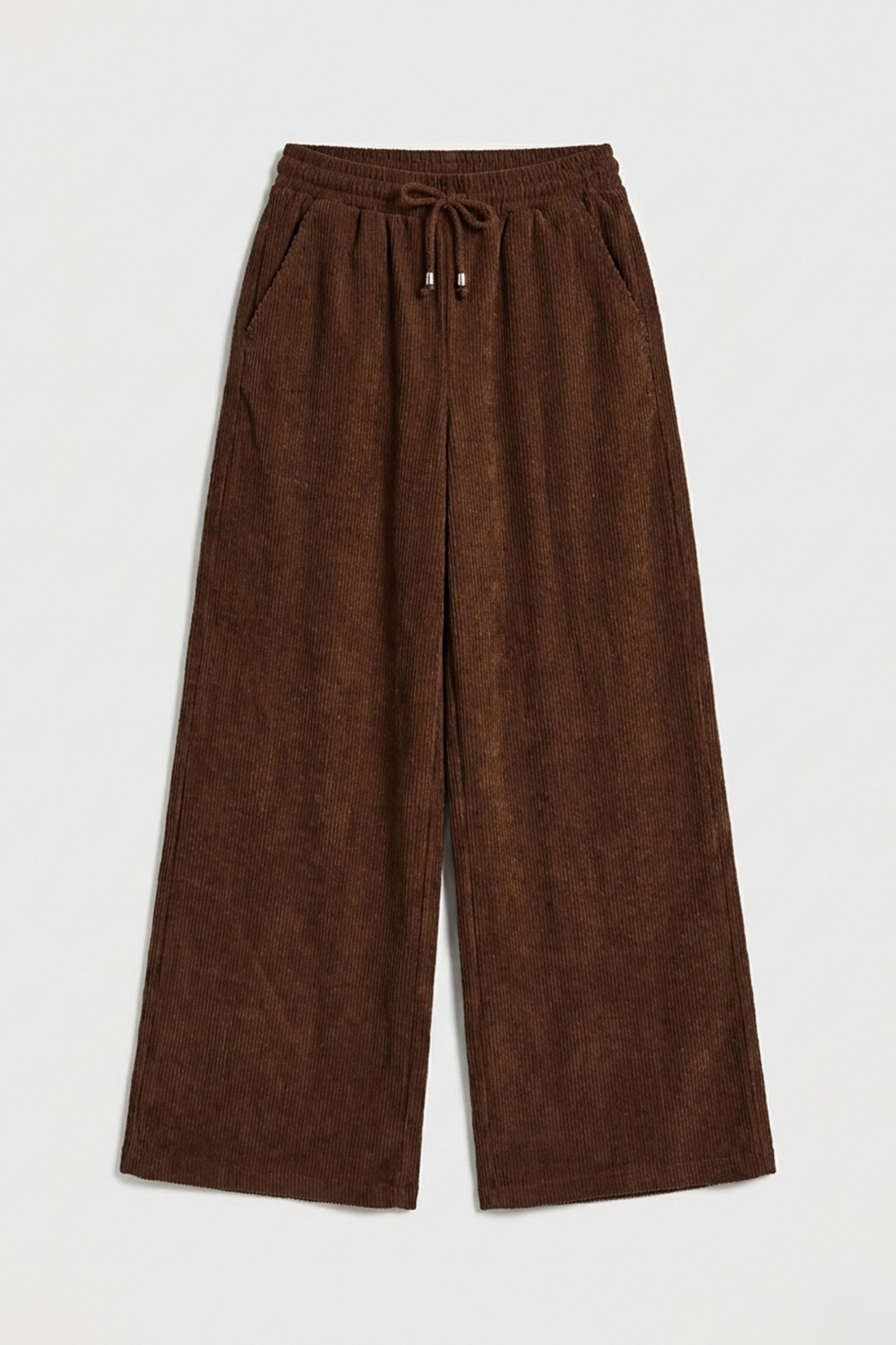 Kadın Kahverengi Palazzo Fit Fitilli Kadife Kumaş Yürüyüş Pantolonu