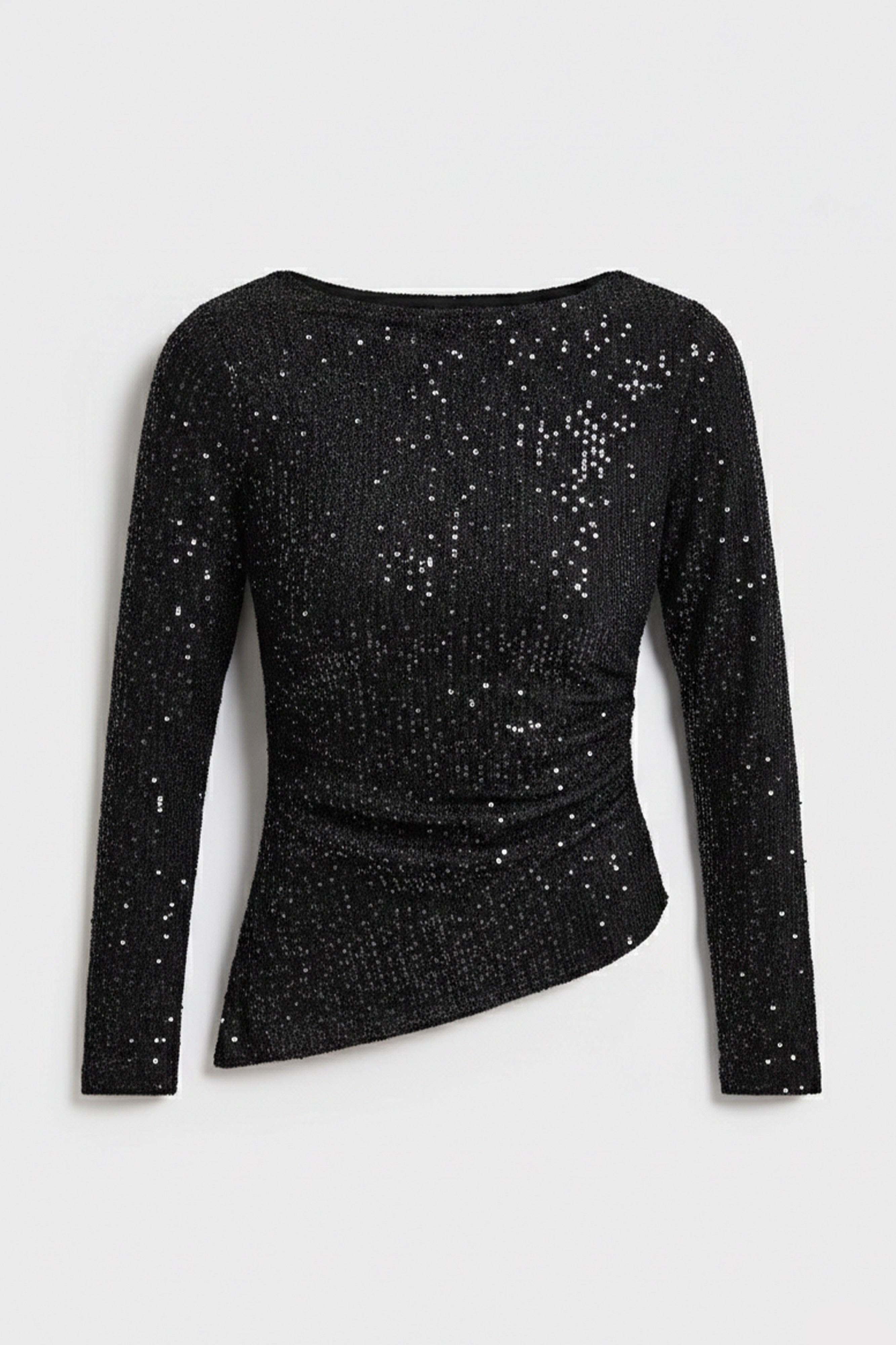 Kadın Siyah Silver Renk Pul Payet Detaylı İçi Astarlı Tasarım Bluz