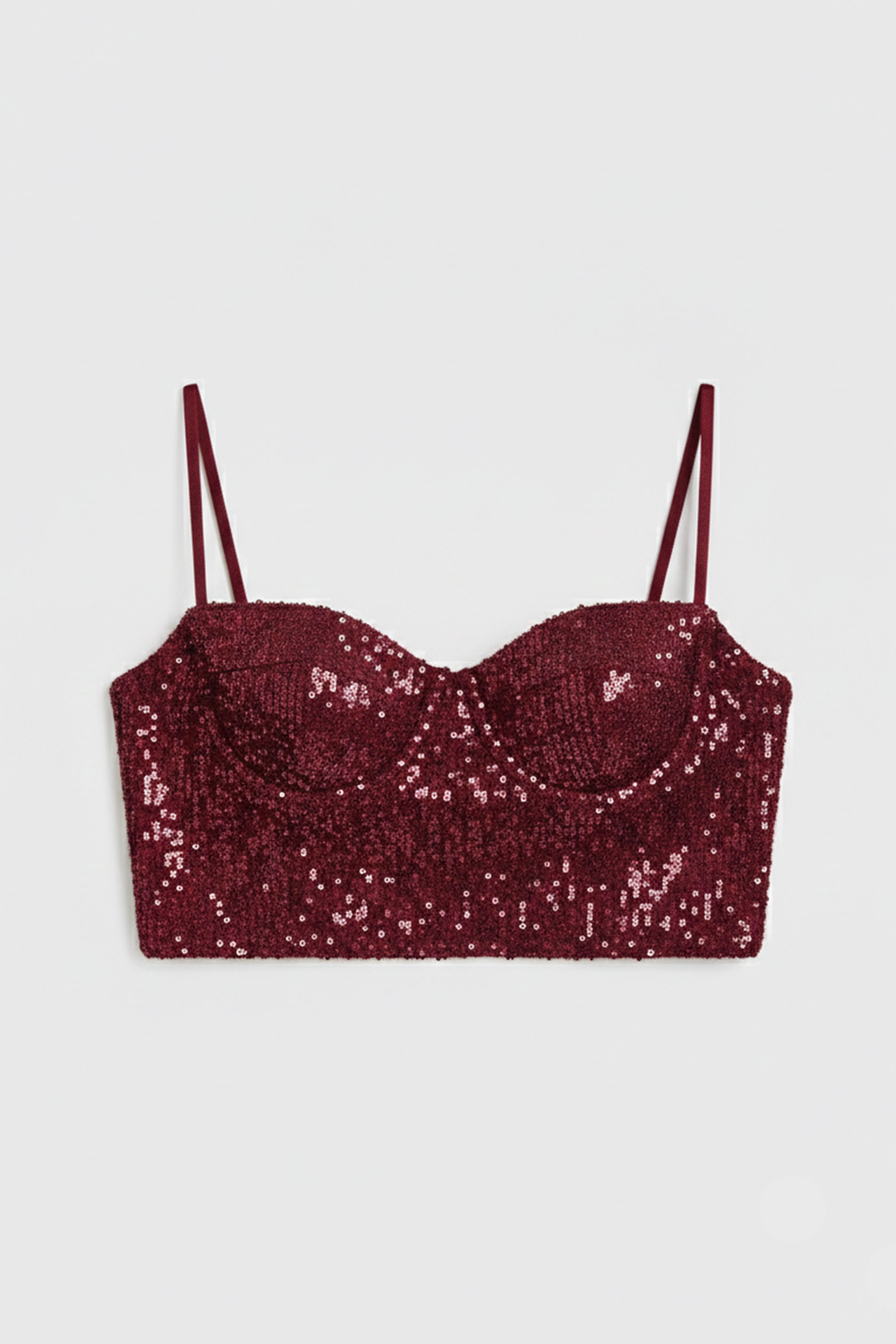 Kadın Bordo Renk Pul Payet Detaylı Askılı Büstiyer