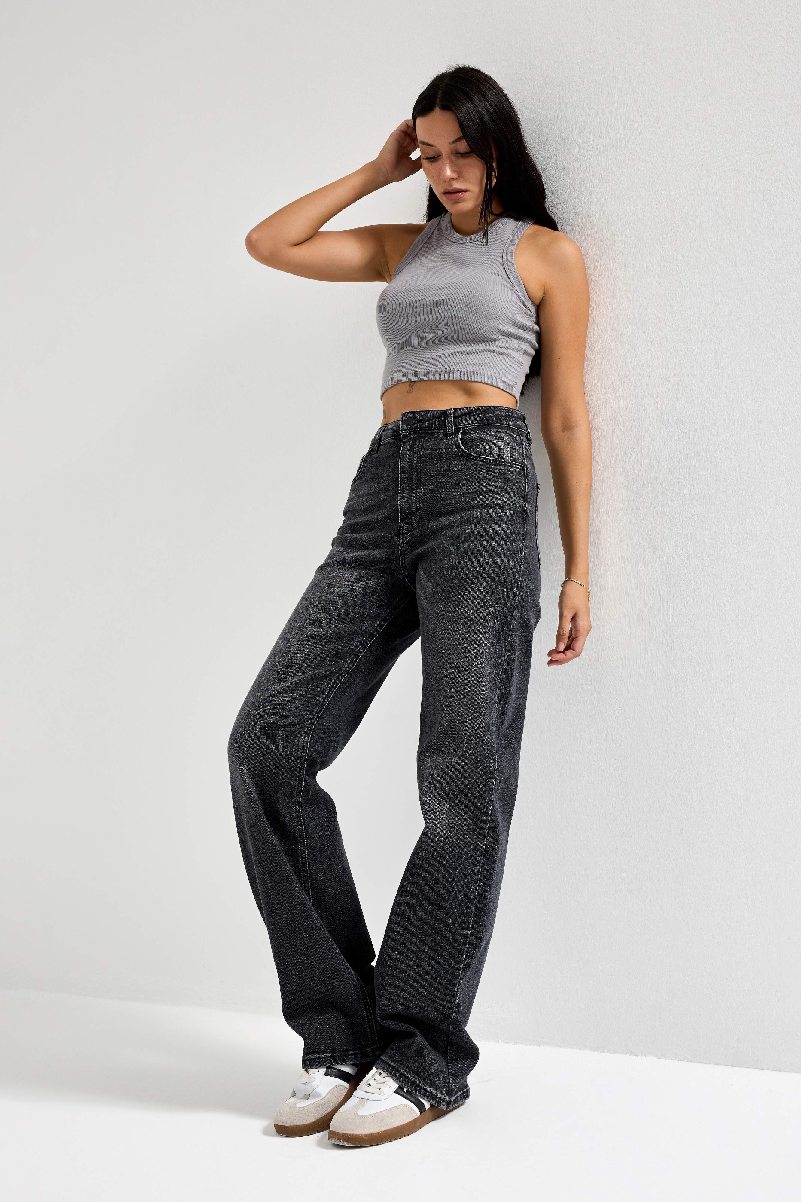 Kadın Füme Renk 2s6-1 Straight Fit Yüksek Bel Esnek Elastan Kumaş Denim Jean