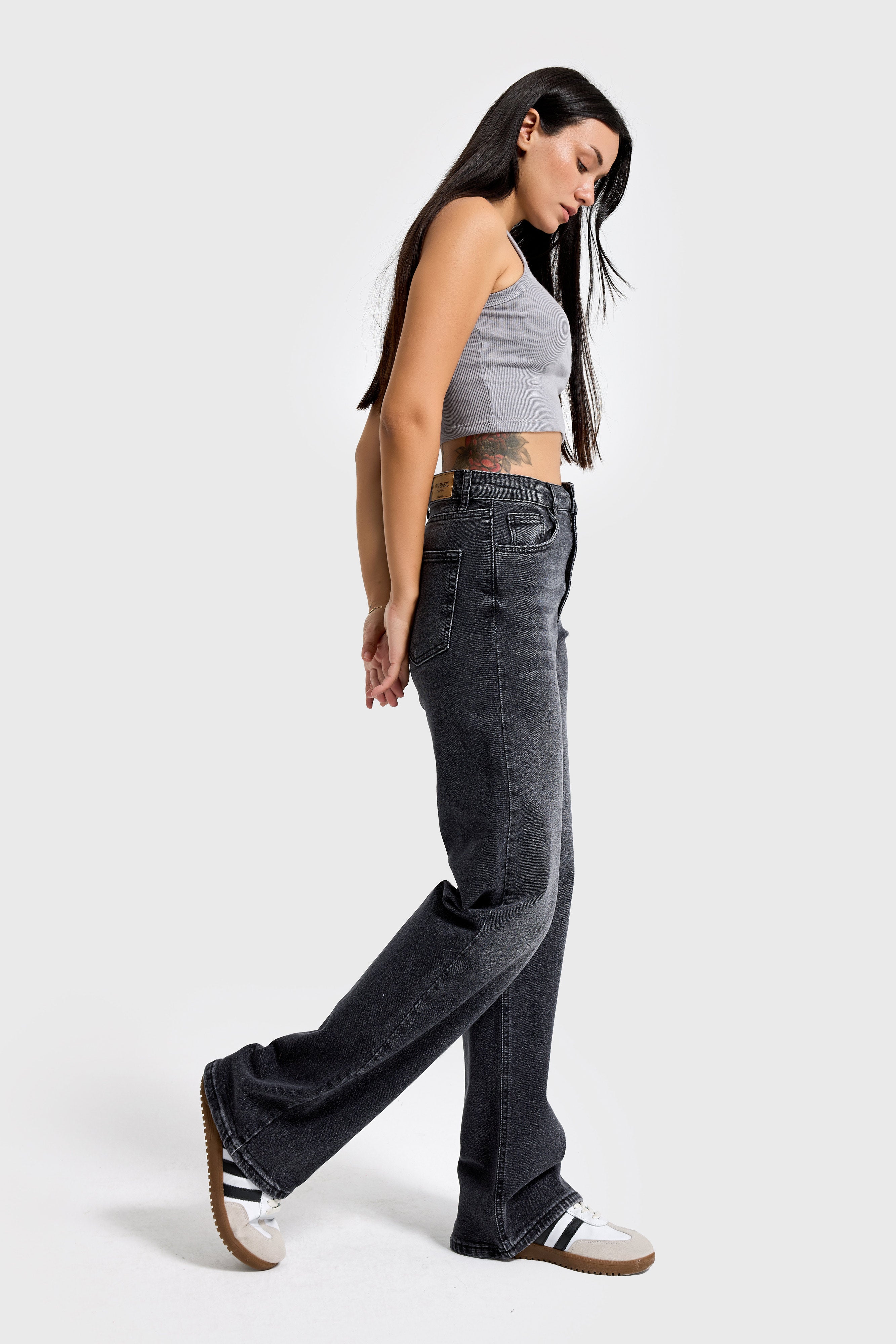 Kadın Füme Renk 2s6-1 Straight Fit Yüksek Bel Esnek Elastan Kumaş Denim Jean