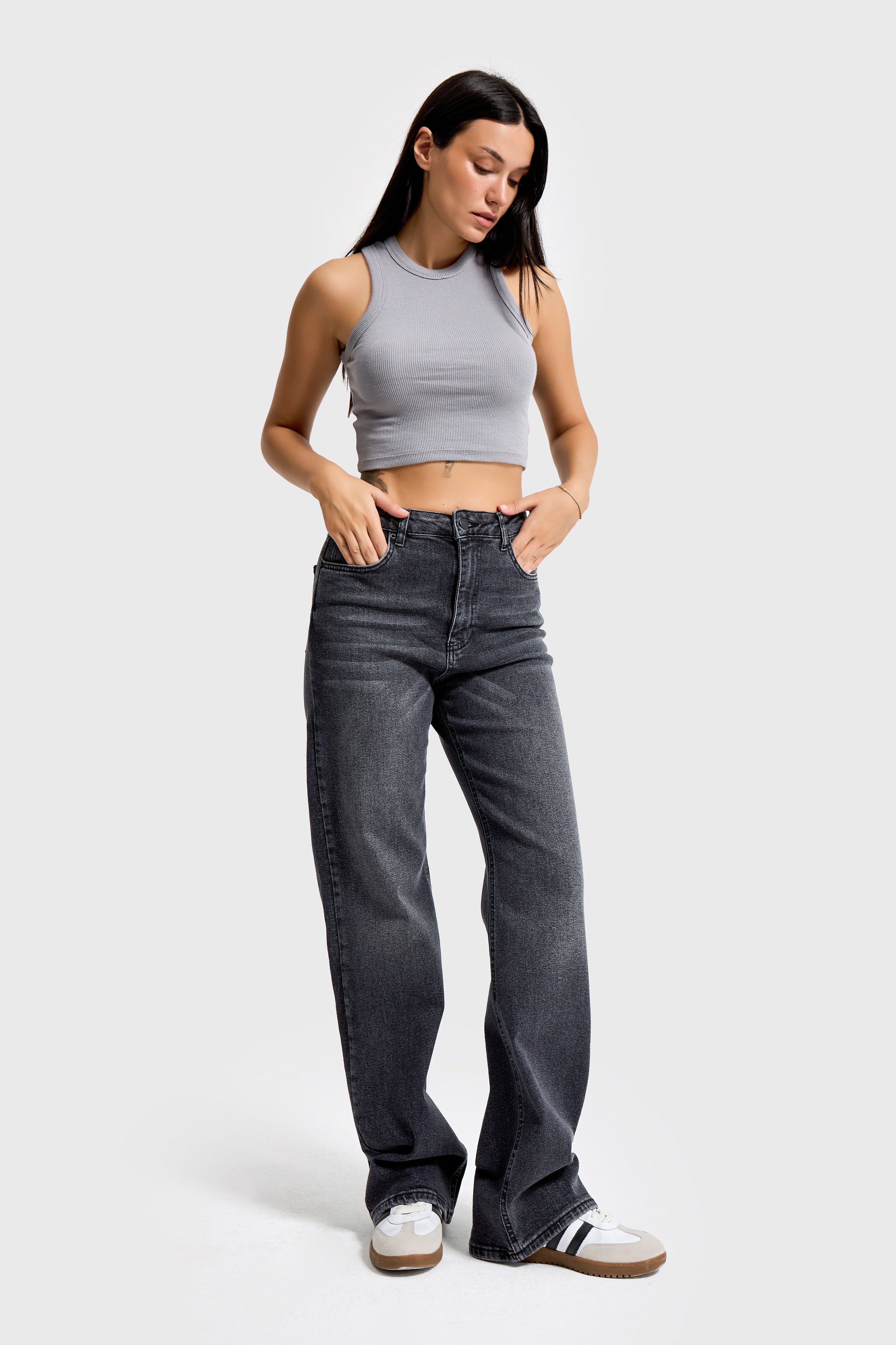 Kadın Füme Renk 2s6-1 Straight Fit Yüksek Bel Esnek Elastan Kumaş Denim Jean