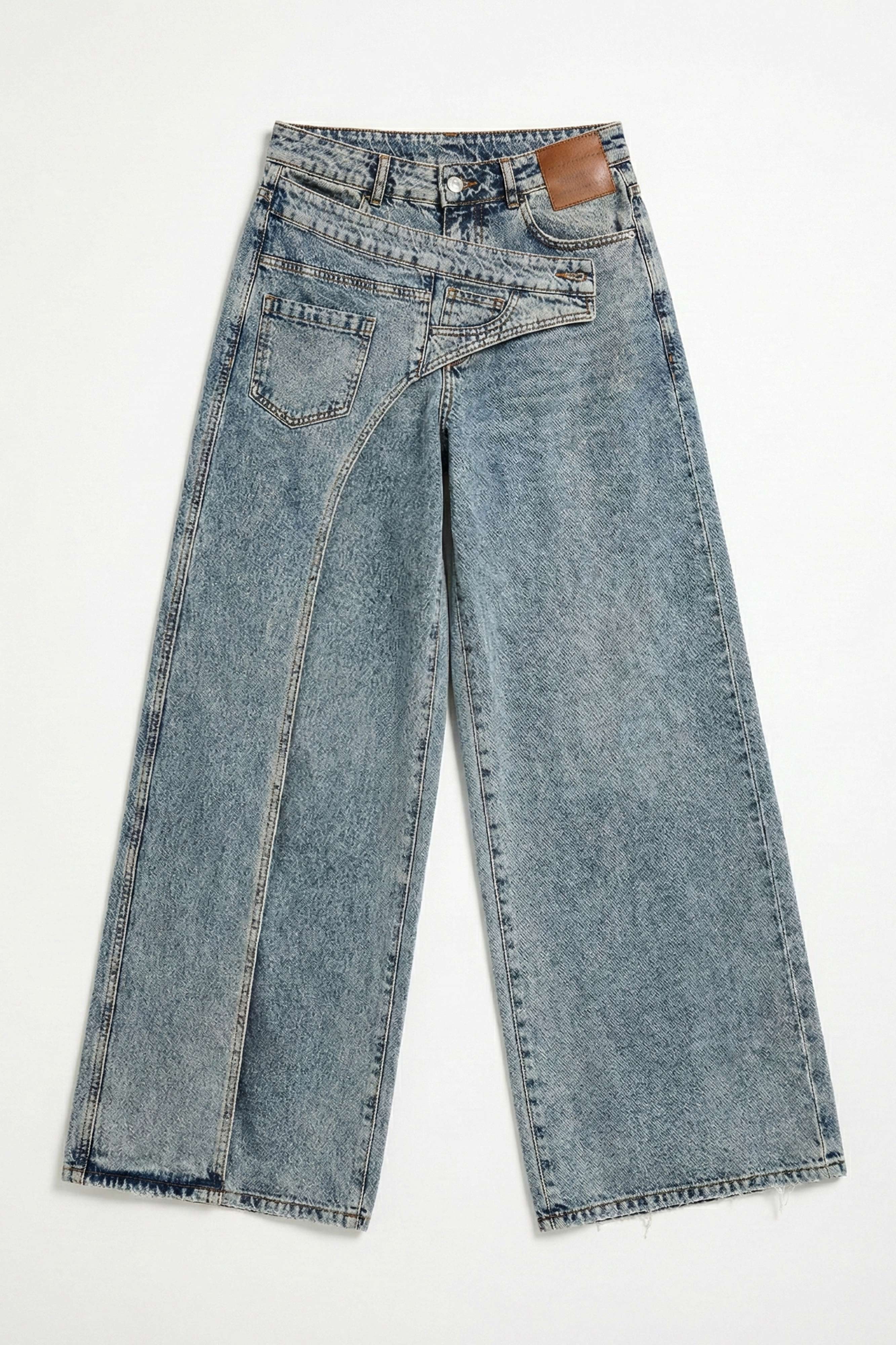 Kadın T.Kot Rengi Palazzo Fit Çift Kemer Detaylı Özel Tasarım Denim Jean