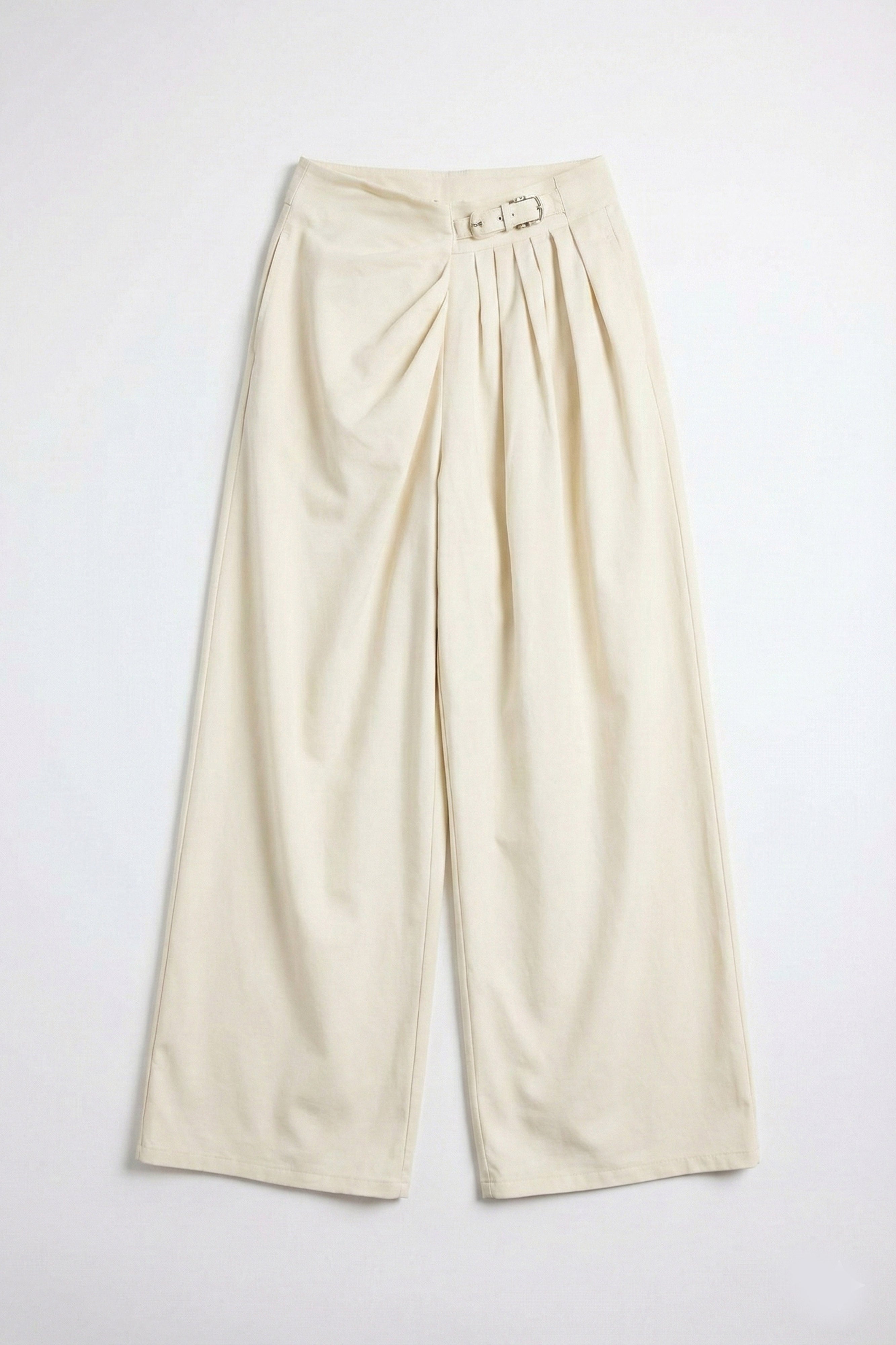 Kadın Ekru Taş Renk Palazzo Fit Kemer Detaylı Viskon Kumaş Tasarım Pantolon