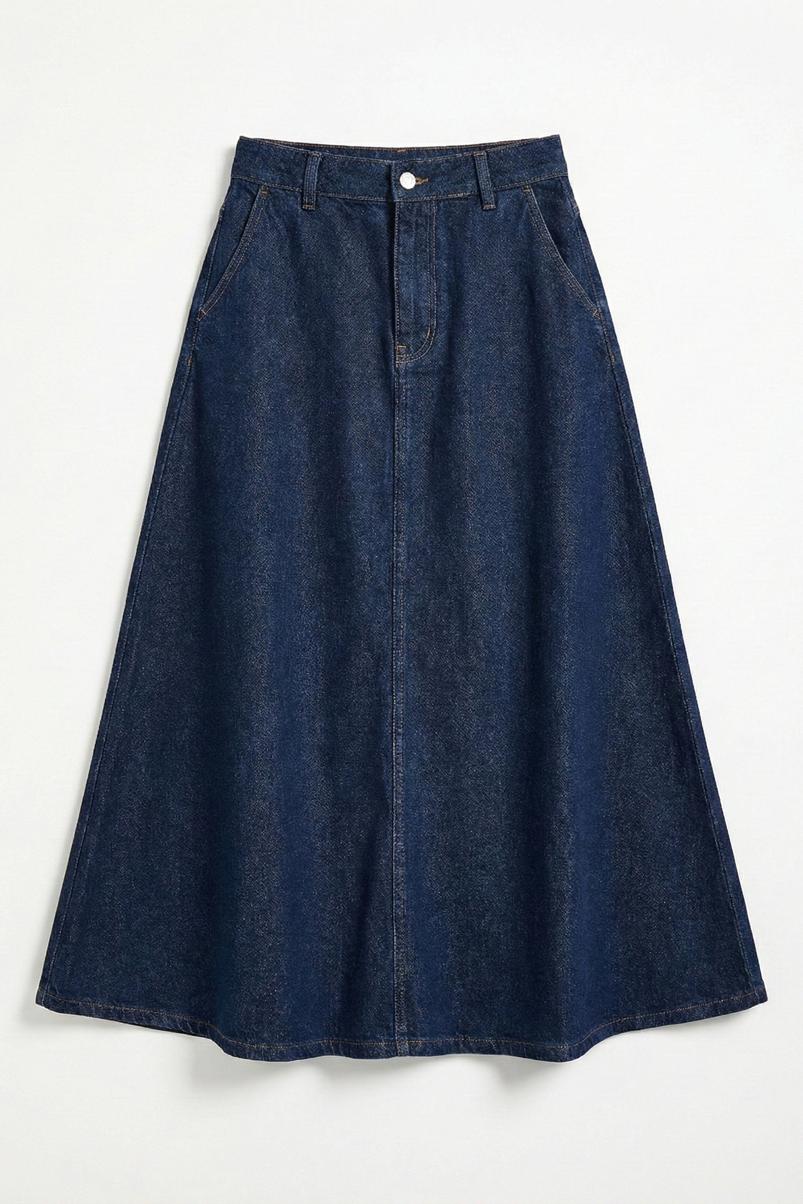 Kadın İndigo Renk 7w5-50 A Tipi Çan Kesim Maxi Boy %100 Koton Denim Etek