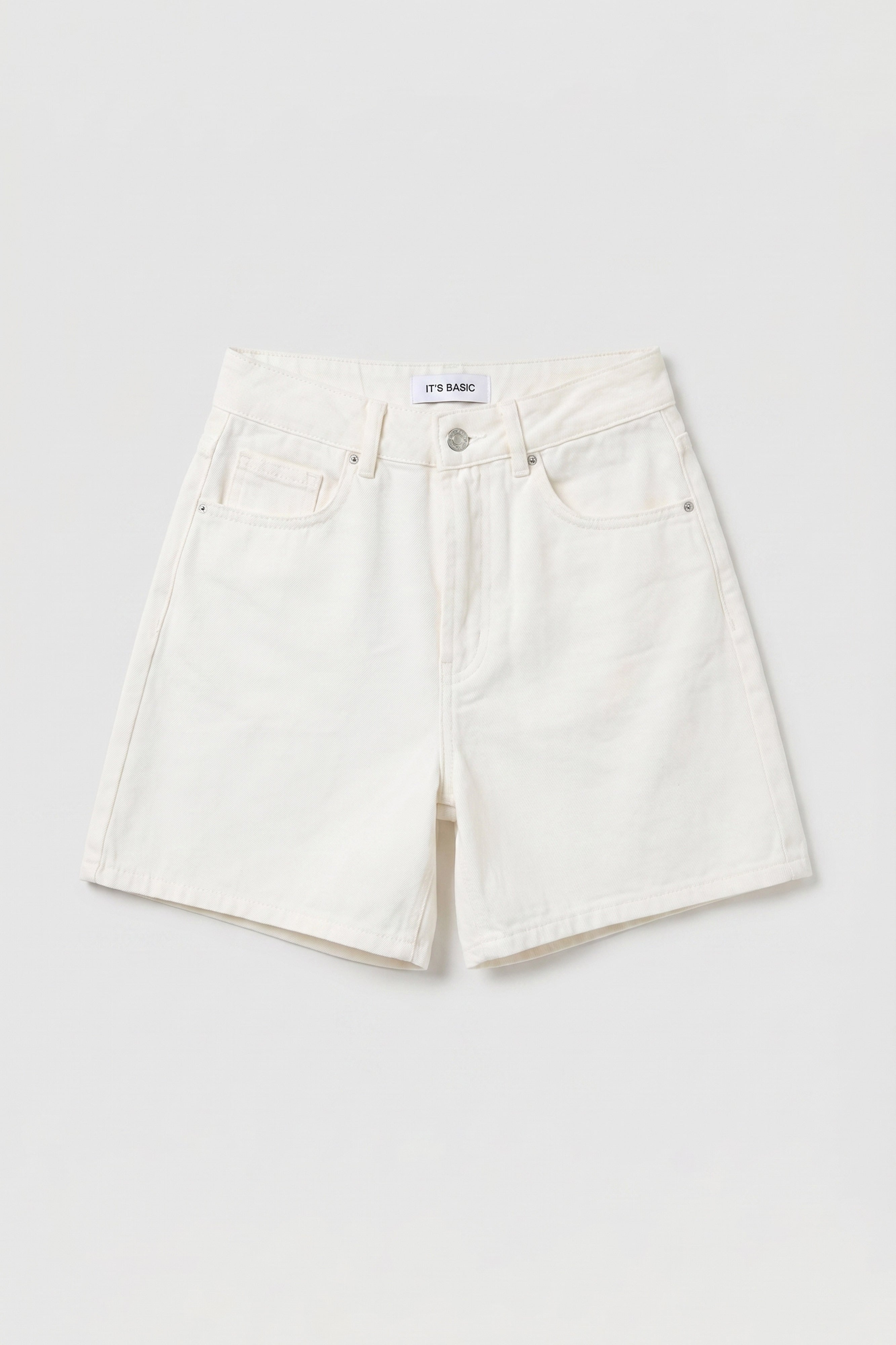 Kadın Kırık Beyaz Diana 7s6-101 Mom Fit Midi Boy Denim Şort