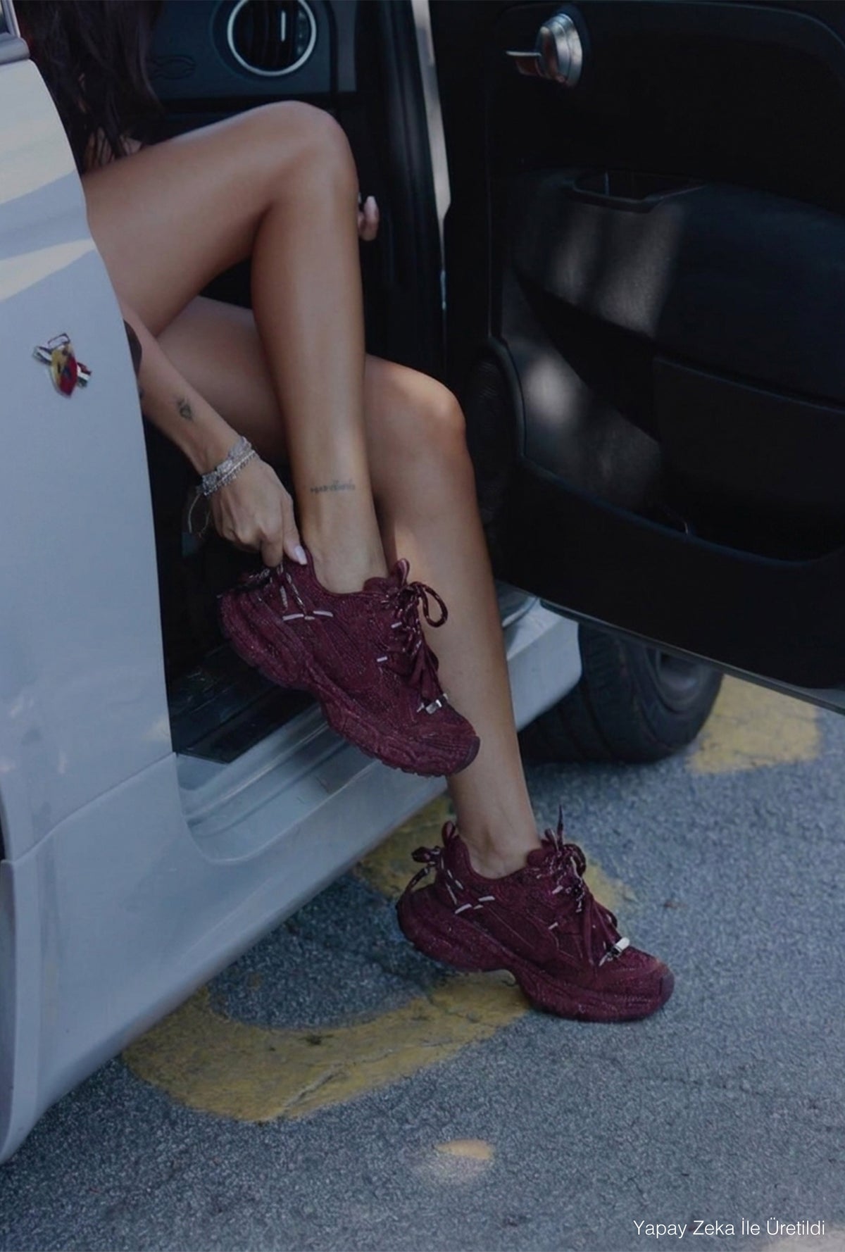 Kadın Bordo T11 İthal Işıltılı Taş Kaplama Özel Tasarım Sneaker Ayakkabı