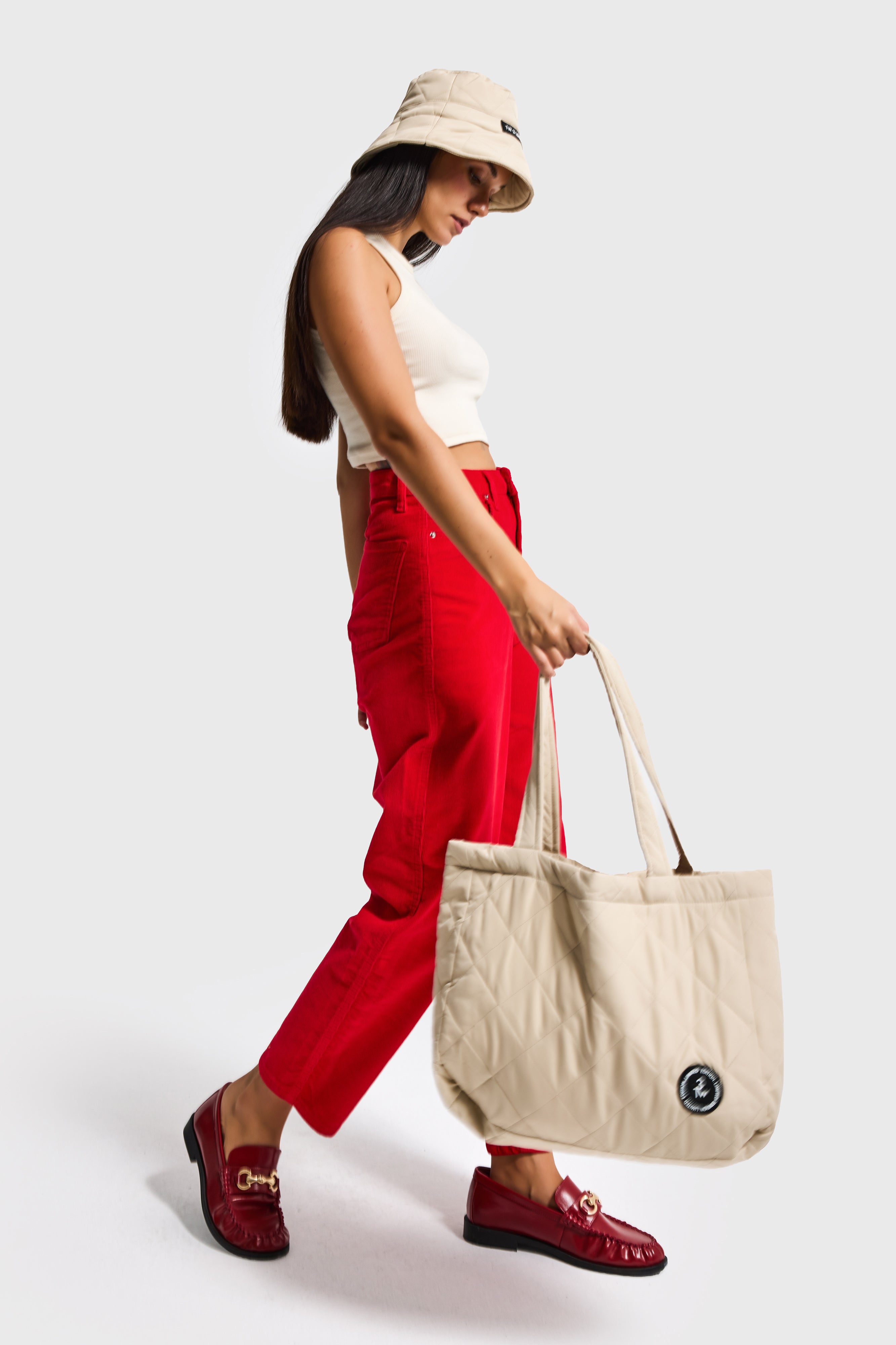 Bej Renk Baklava Desenli Askılı Özel Tasarım Çanta