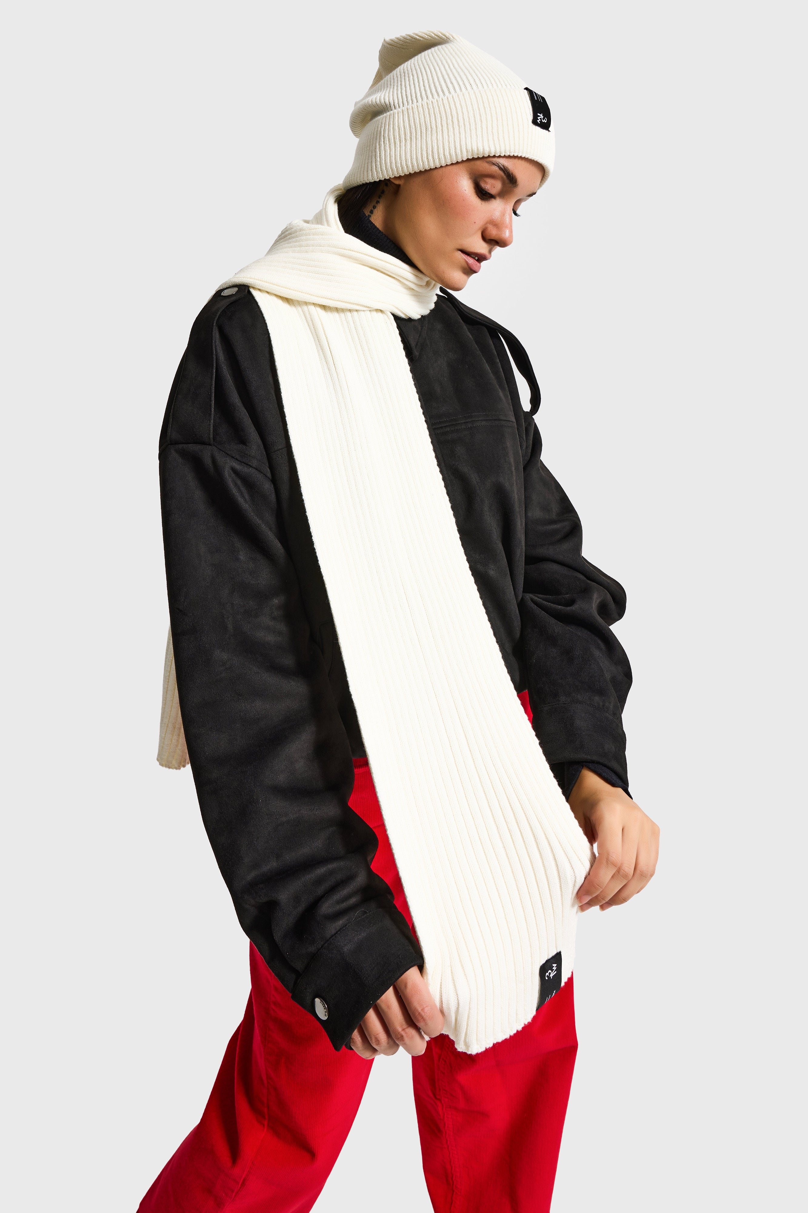 Beyaz Fitilli Kumaş Bere Atkı 2'li Takım