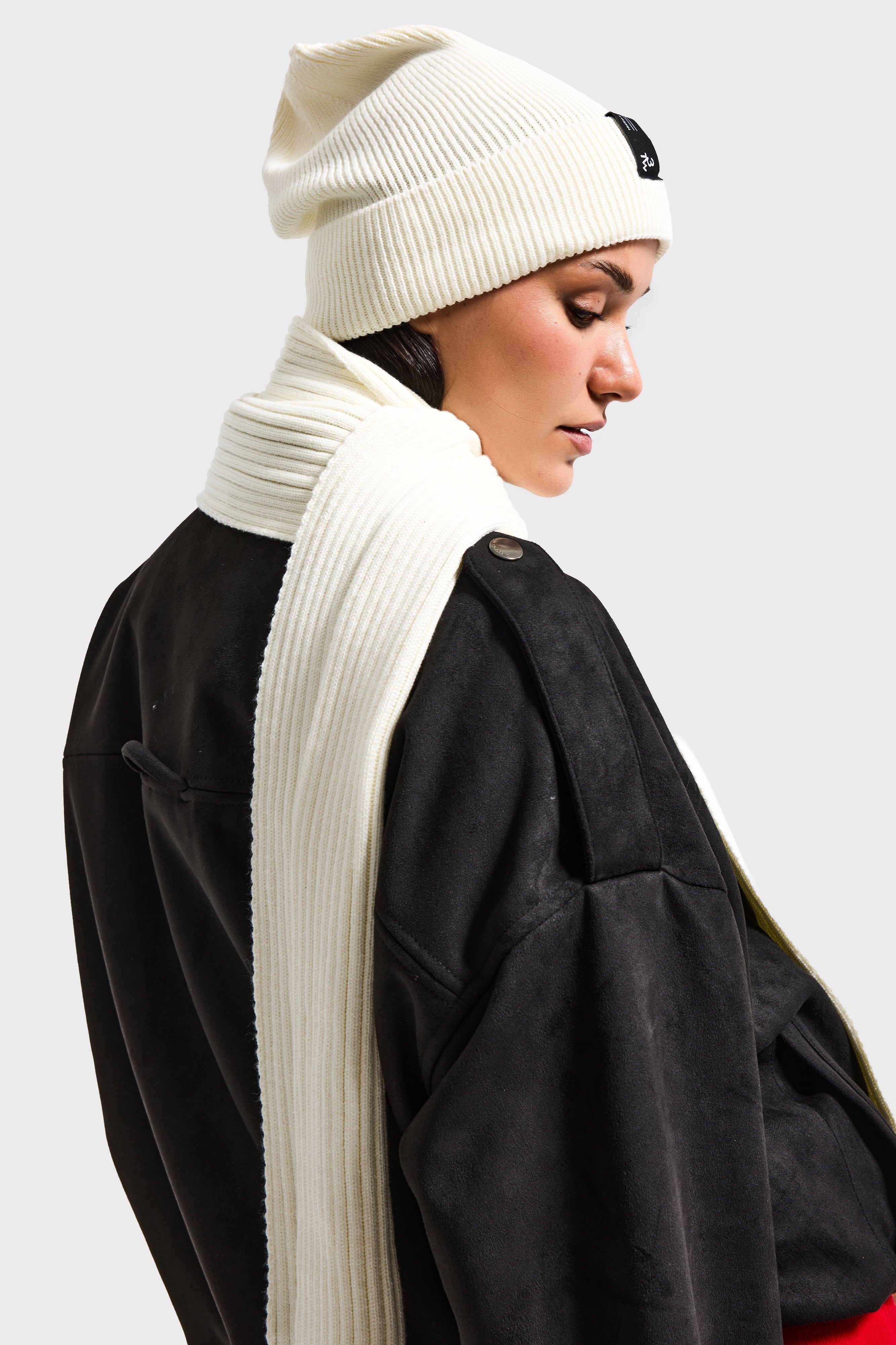 Beyaz Fitilli Kumaş Bere Atkı 2'li Takım