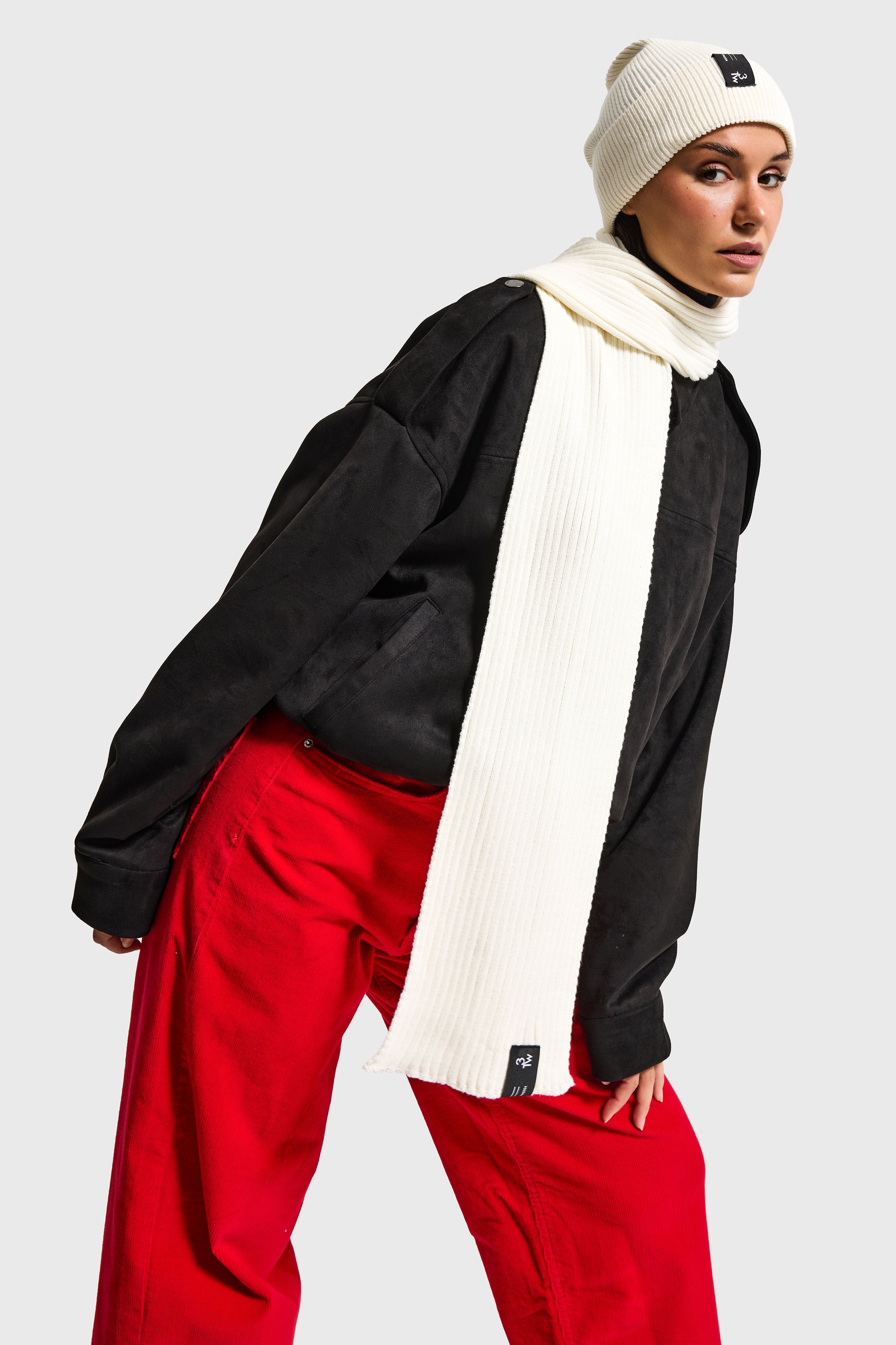 Beyaz Fitilli Kumaş Bere Atkı 2'li Takım