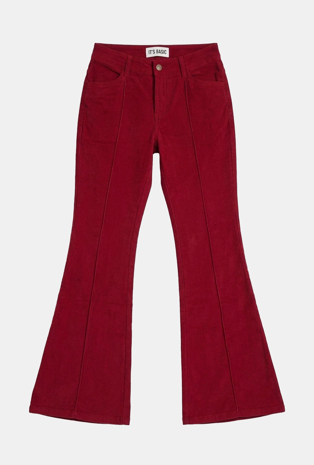 Kadın Bordo Flare Fit Pürüzsüz Dokulu Esnek Velvet Kadife Kumaş Pantolon