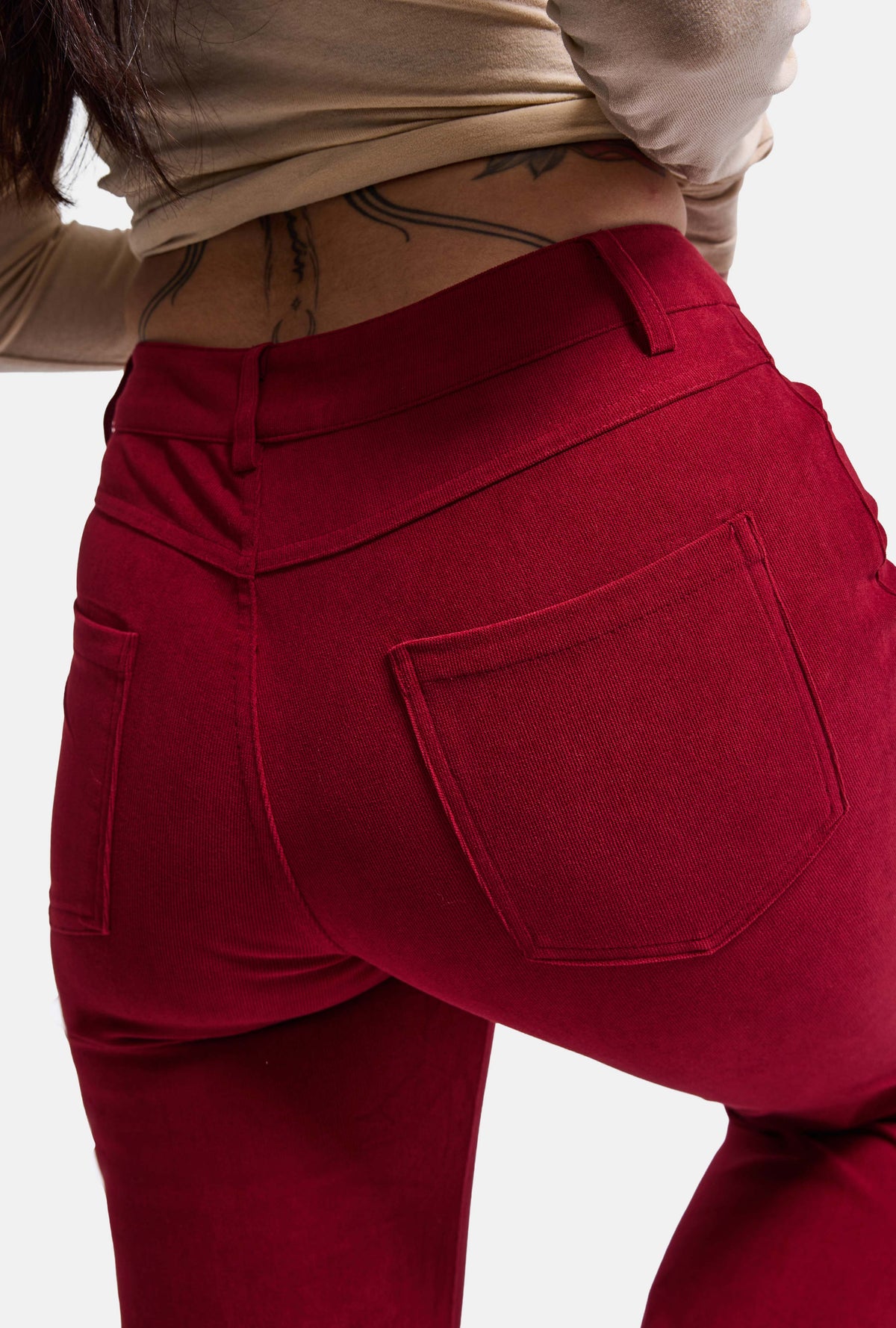 Kadın Bordo Flare Fit Pürüzsüz Dokulu Esnek Velvet Kadife Kumaş Pantolon