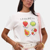 Women's White Fruit Print Loose Fit Design T-Shirt