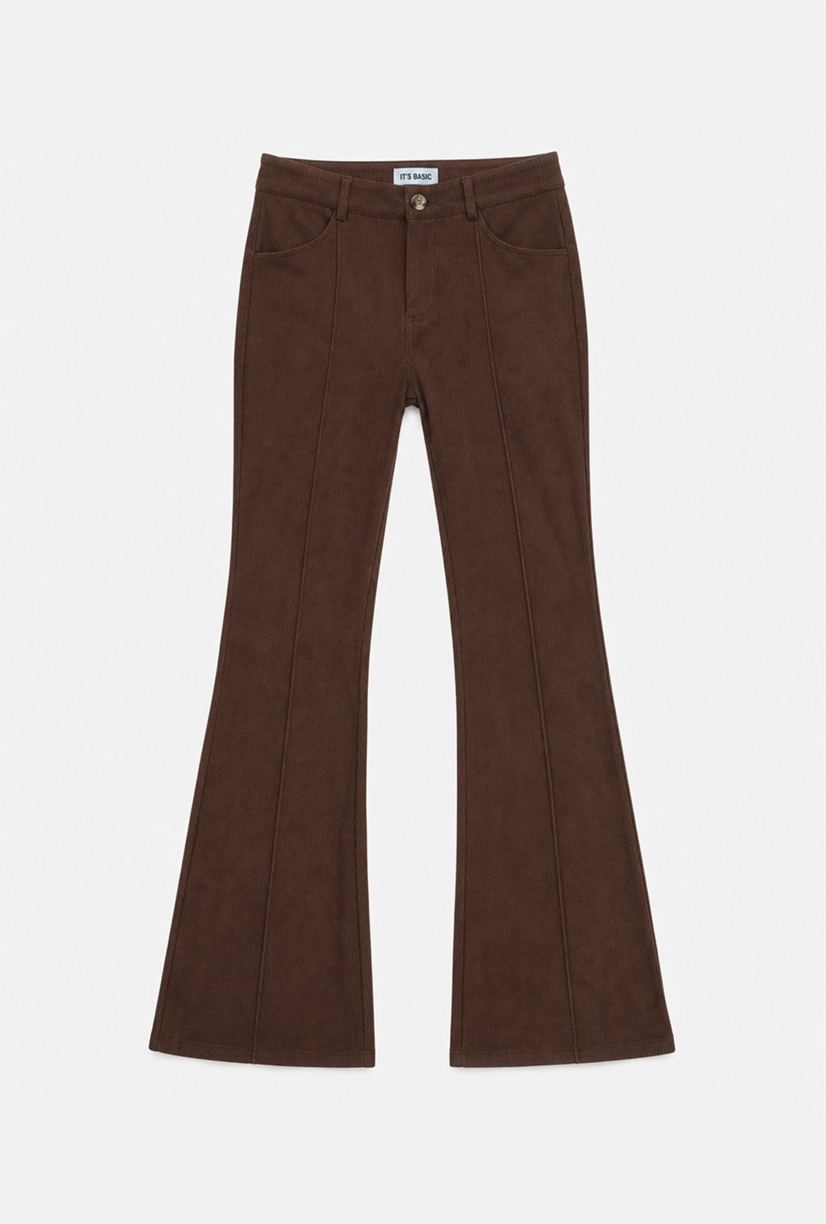 Kadın Kahve Flare Fit Pürüzsüz Dokulu Esnek Velvet Kadife Kumaş Pantolon