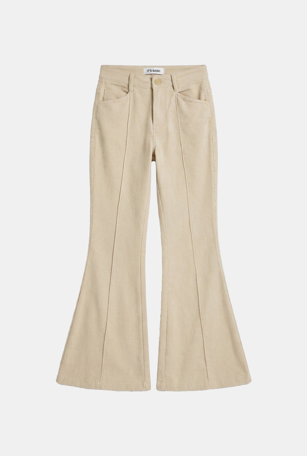 Kadın Bej Flare Fit Pürüzsüz Dokulu Esnek Velvet Kadife Kumaş Pantolon