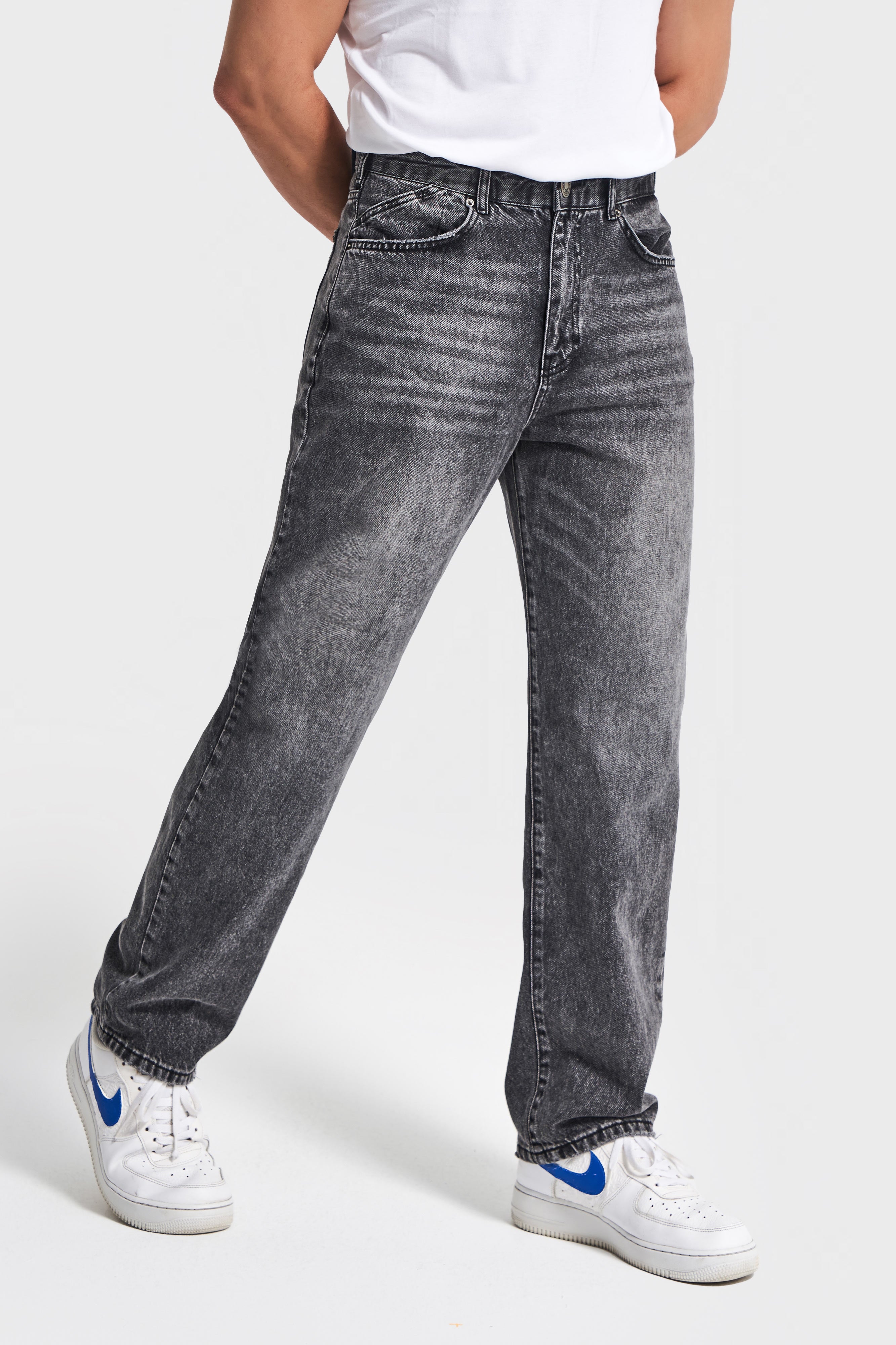Erkek Füme Renk 4w5-14 Loose Fit %100 Koton Denim Jean