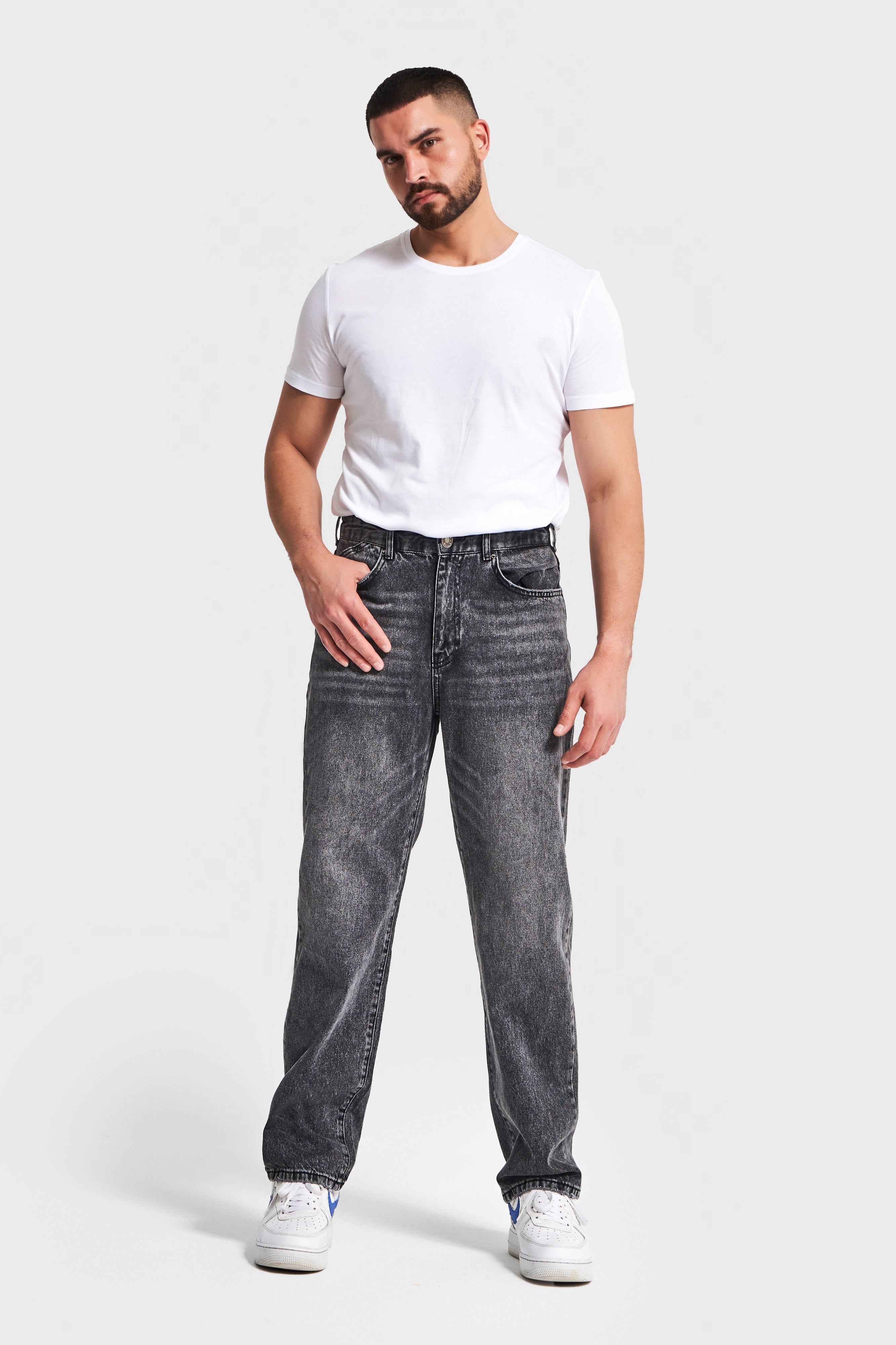 Erkek Füme Renk 4w5-14 Loose Fit %100 Koton Denim Jean