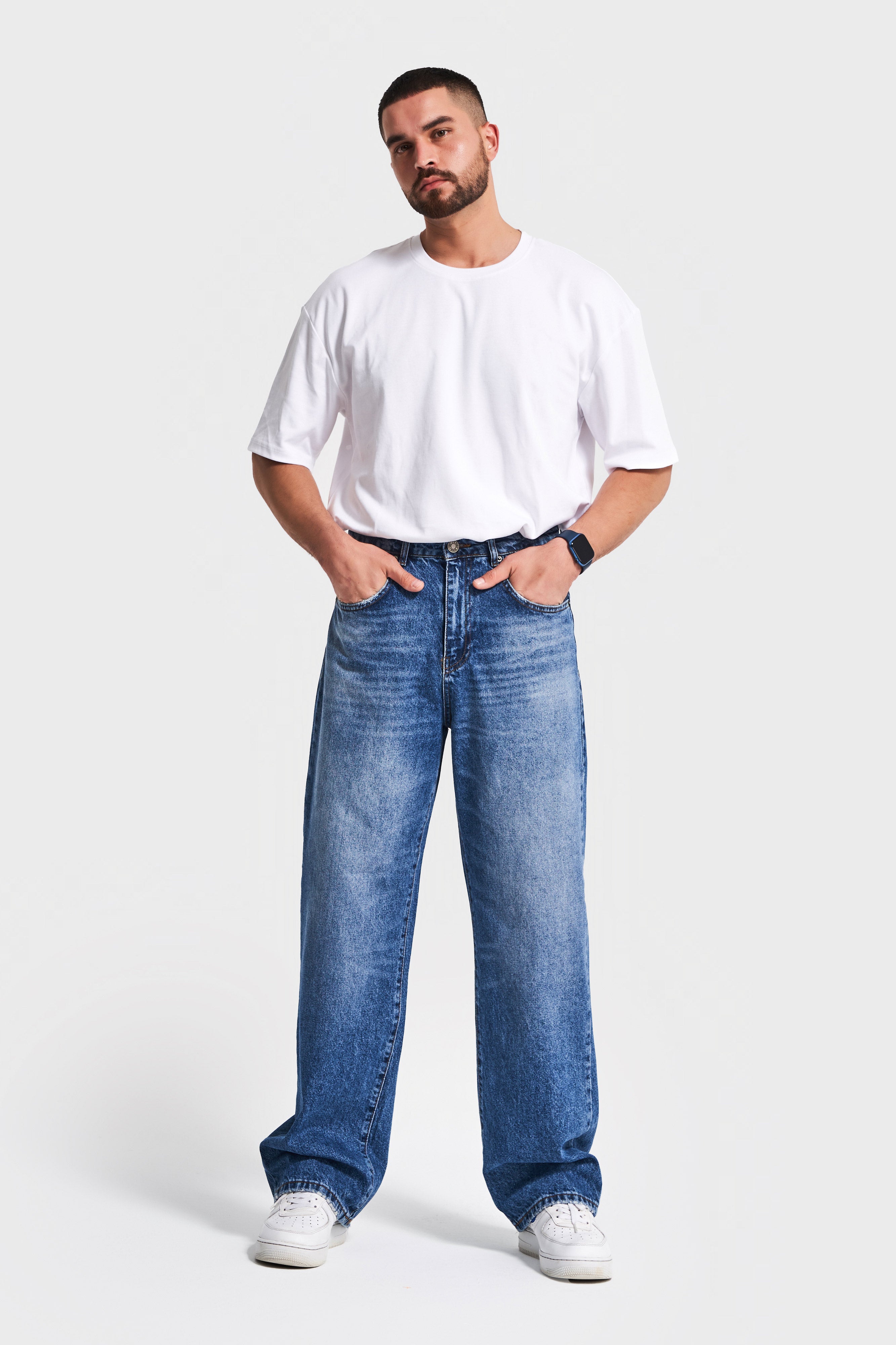 Erkek Mavi Kot Rengi 4w5-5 TT25 Relaxed Baggy Fit İç Boy 80cm Rahat Kesim %100 Koton Denim Jean