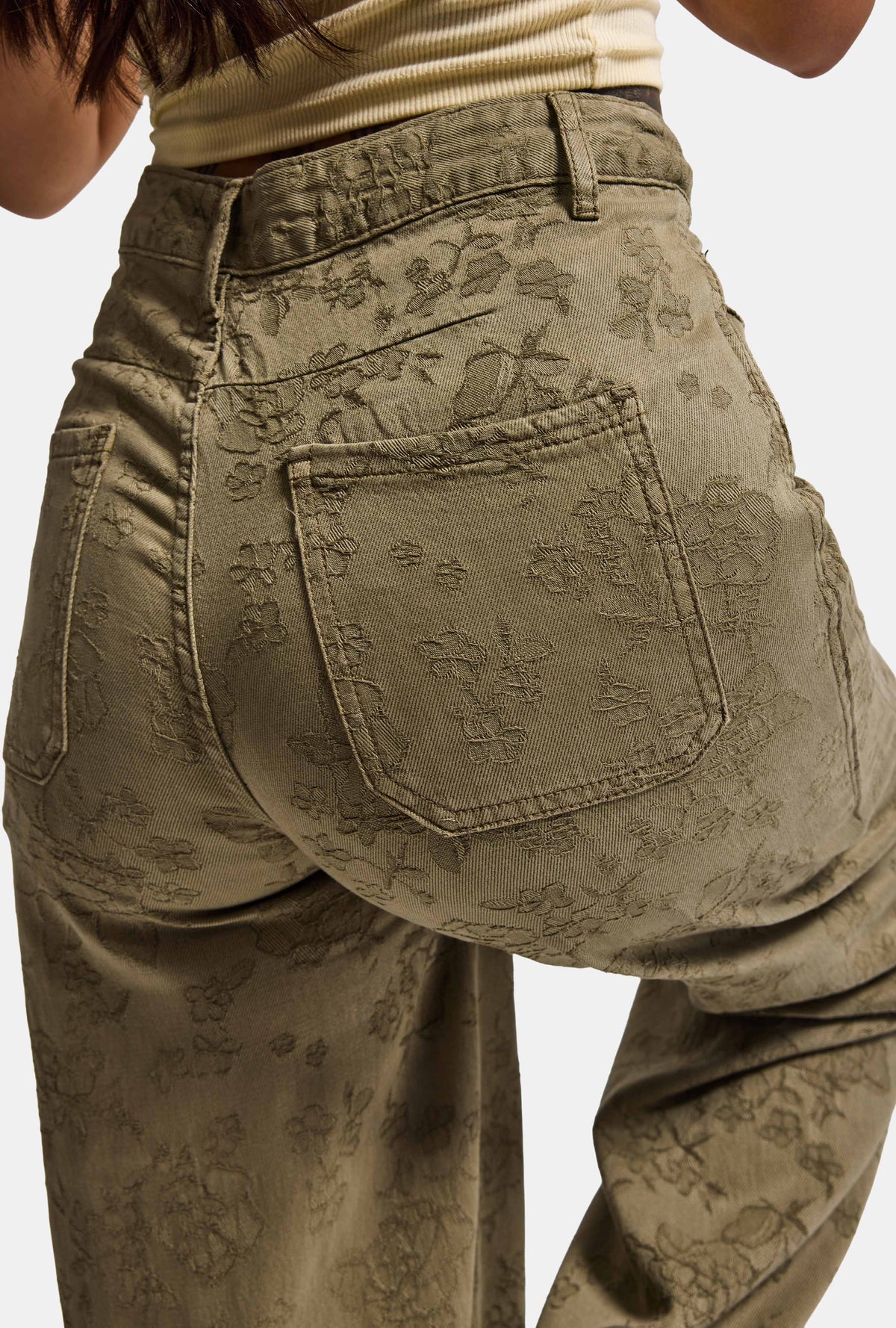 Kadın Haki Palazzo Fit T15T Özel Desenli Kumaş Tasarım Denim Jean