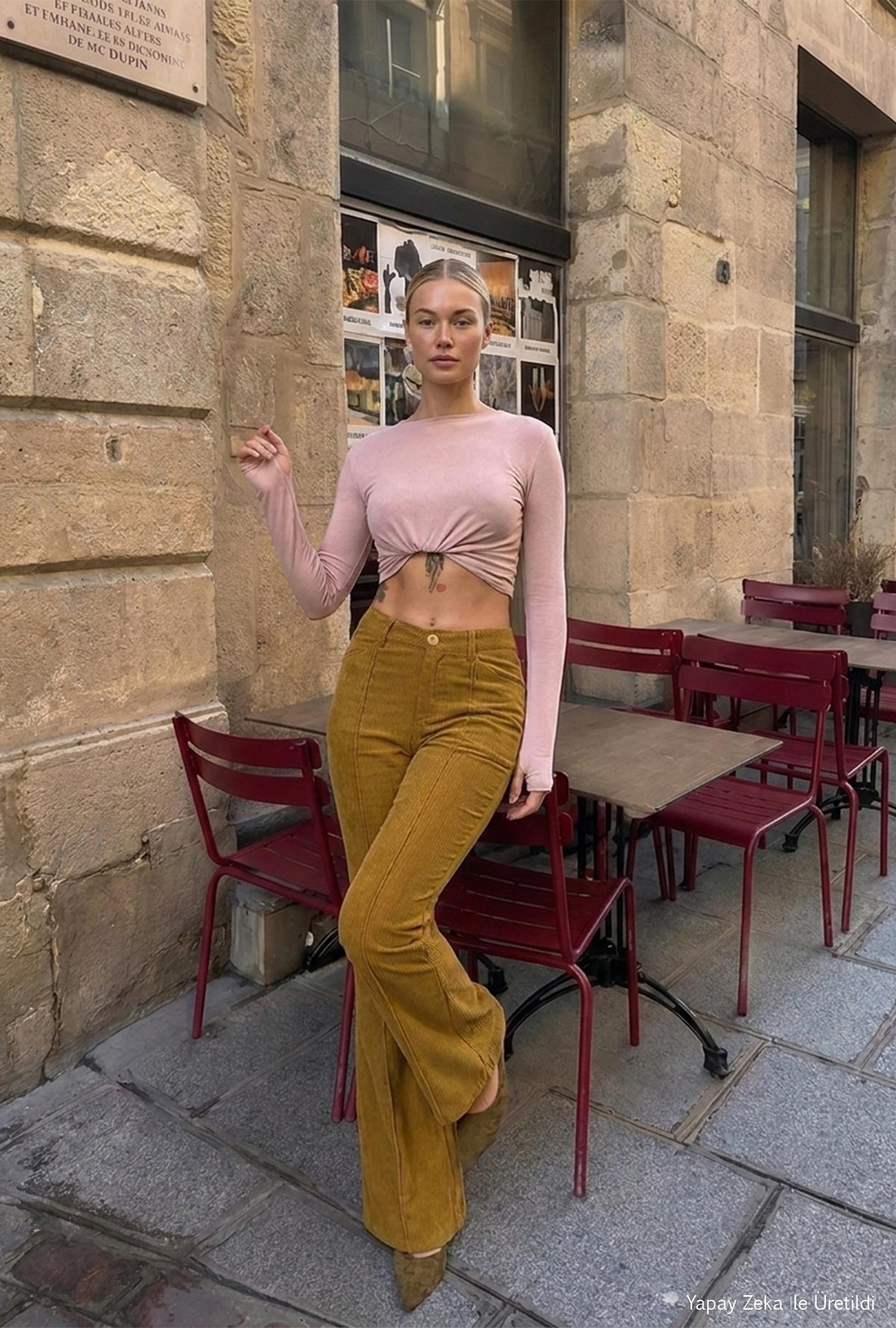Kadın Yağ Yeşili Flare Fit Pürüzsüz Dokulu Esnek Velvet Kadife Kumaş Pantolon