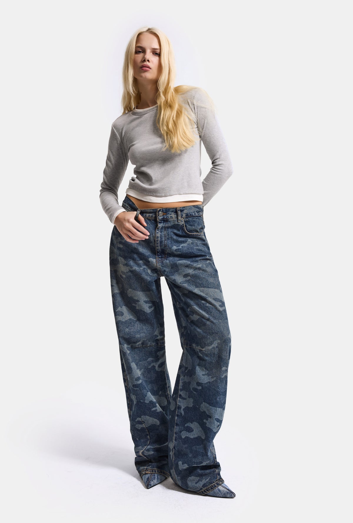Kadın 10w6-6 Baggy Fit Özel Kamuflaj Desen Tasarım Denim Jean