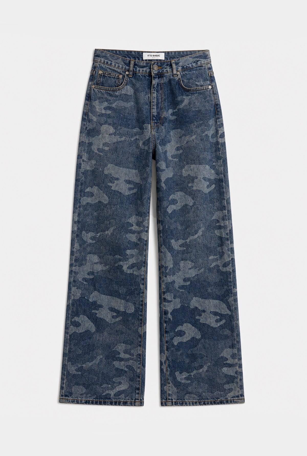 Kadın 10w6-6 Baggy Fit Özel Kamuflaj Desen Tasarım Denim Jean