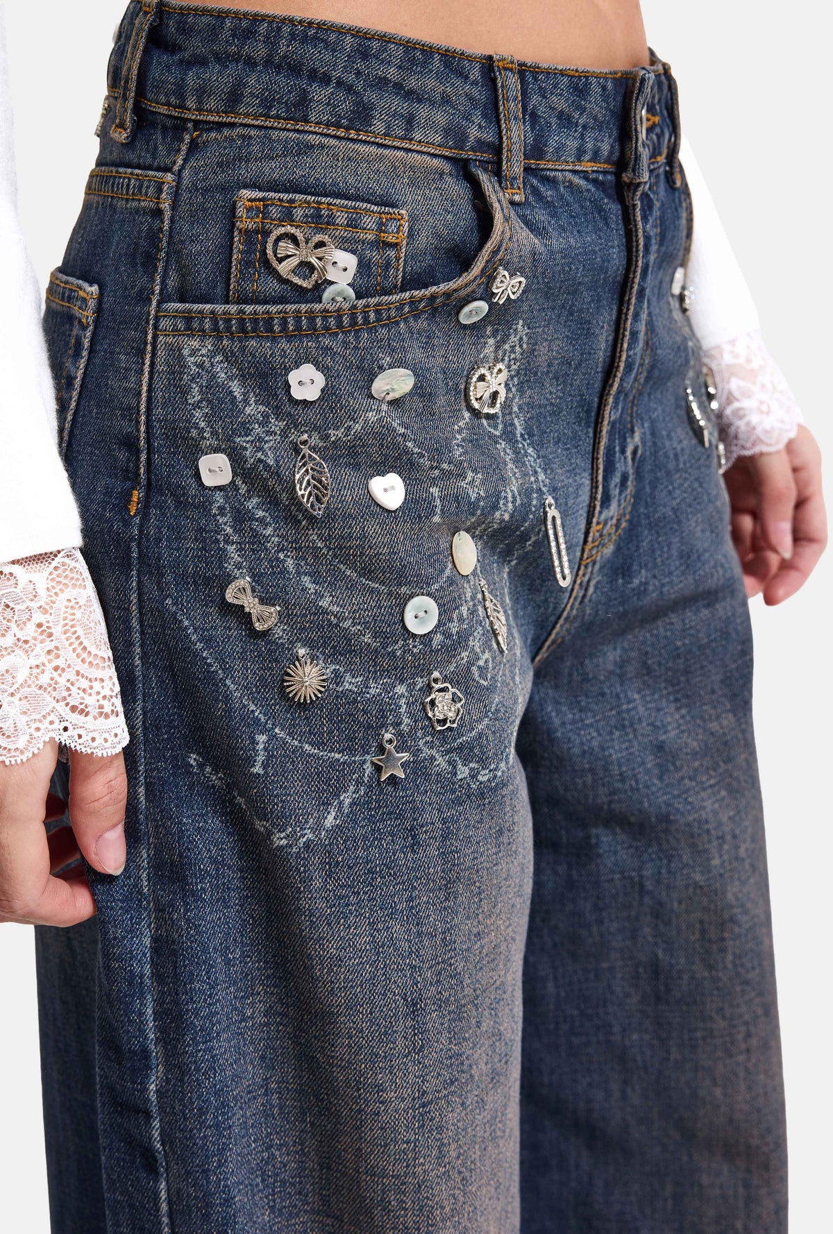 Kadın 10w6-9 Mega Baggy Aksesuar Detaylı Tasarım Denim Jean