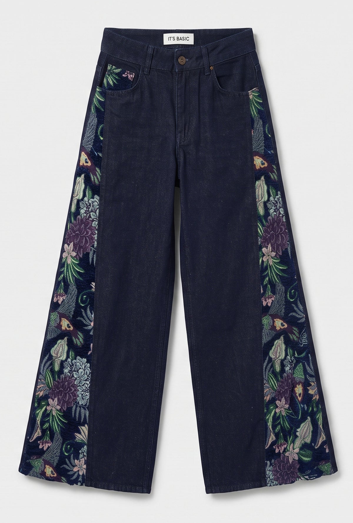 Kadın 19w6-33 Elephant Leg Fit Blossom Nakış Tasarım Denim Jean