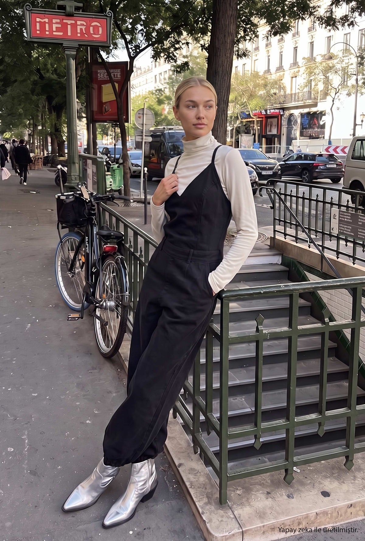 Kadın 1w6-1 Boyundan Askılı %100 Koton Denim Tulum