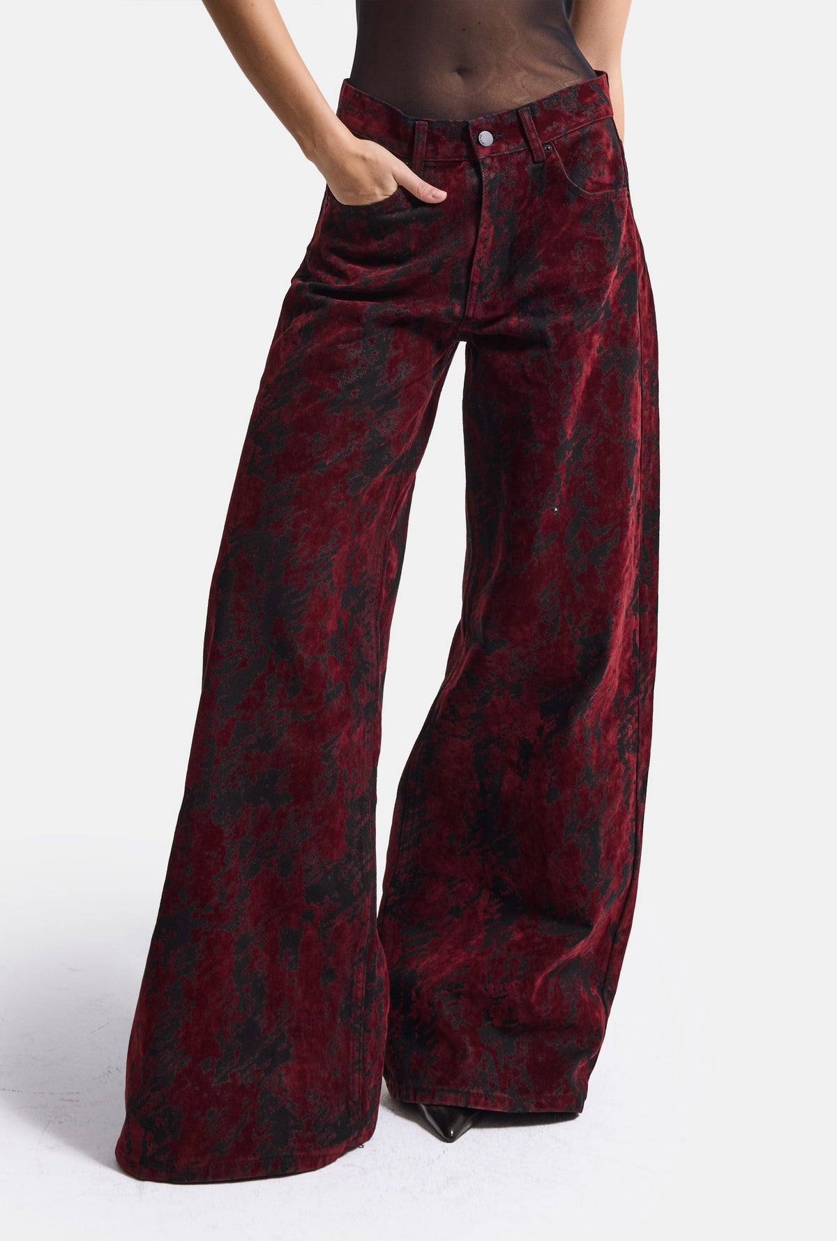 Kadın 1w6-35 Palazzo Fit Özel Desen Tasarım Kumaş Denim Jean