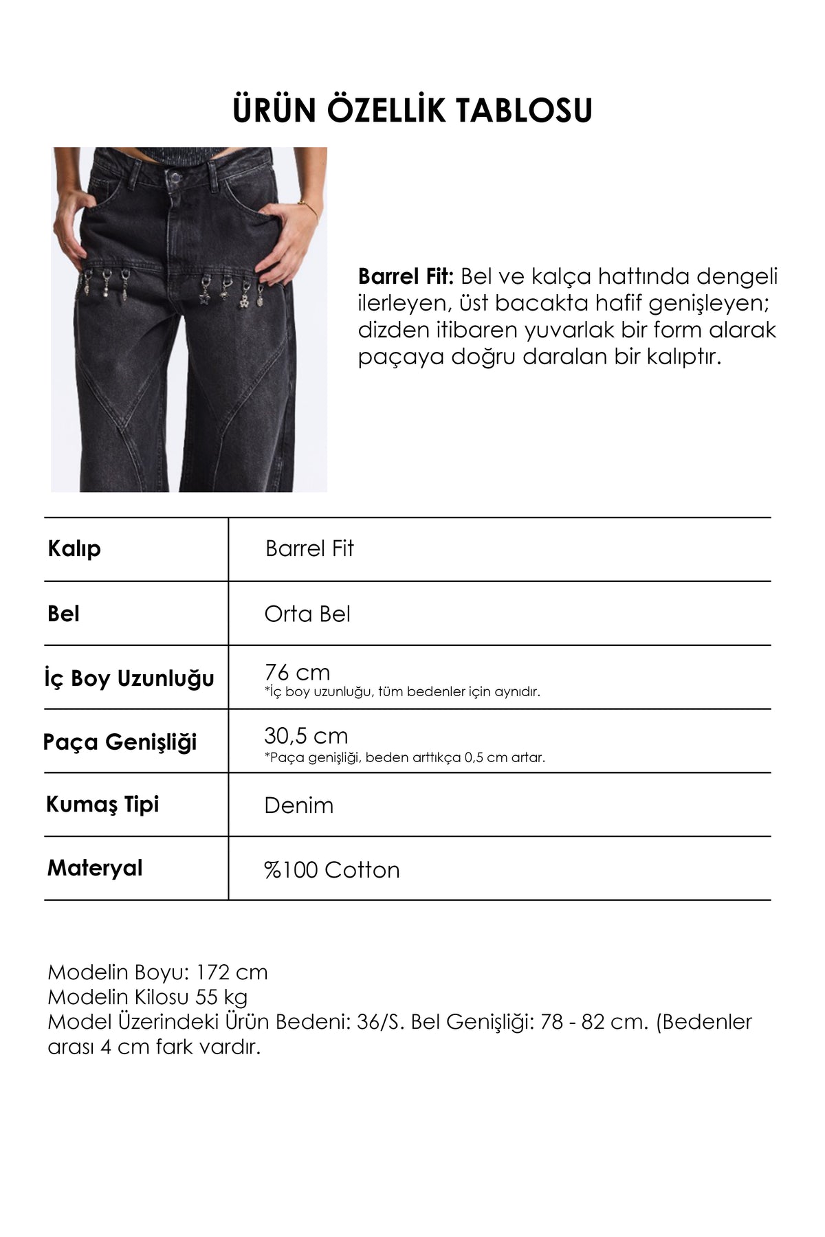 Kadın 2w6-1 Barrel Fit Aksesuar Detaylı Özel Tasarım Denim Jean