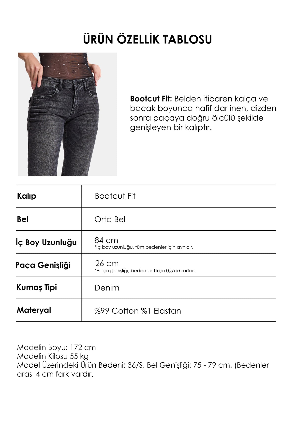 Kadın 2w6-1 Bootcut Flare Orta Bel Denim Jean