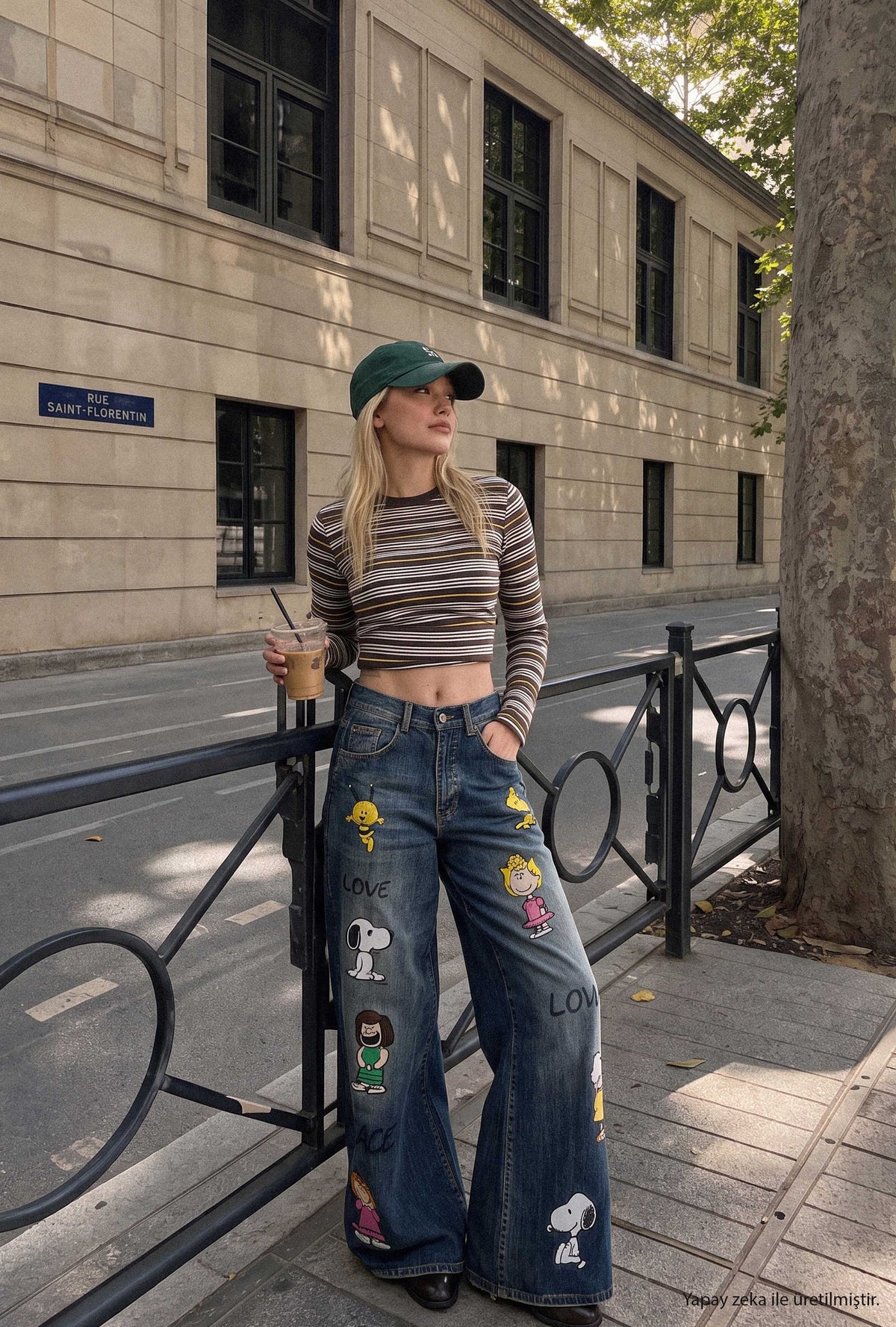 Kadın 2w6-11 Wide Leg Palazzo Nakış Özel Tasarım Denim Jean