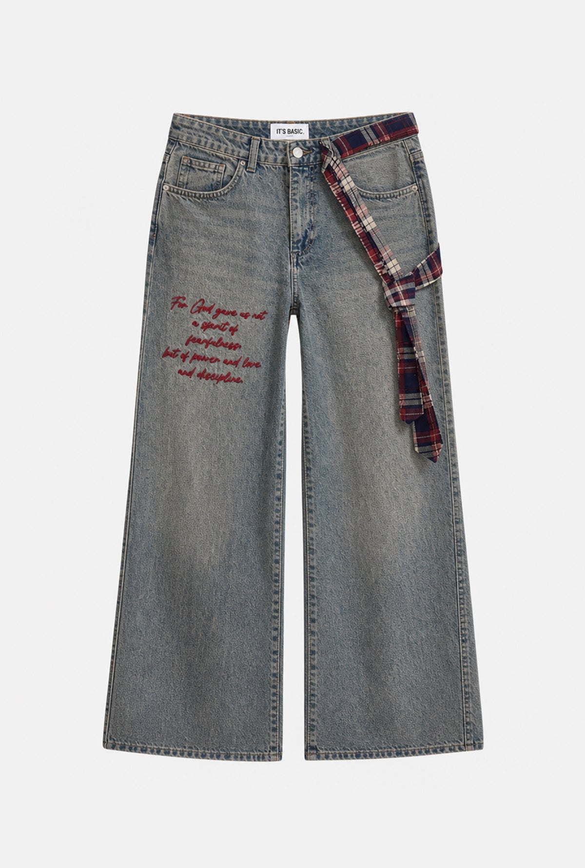 Kadın 2w6-124 Wide Leg Fit Kemer ve Nakış Detaylı Tasarım Denim Jean