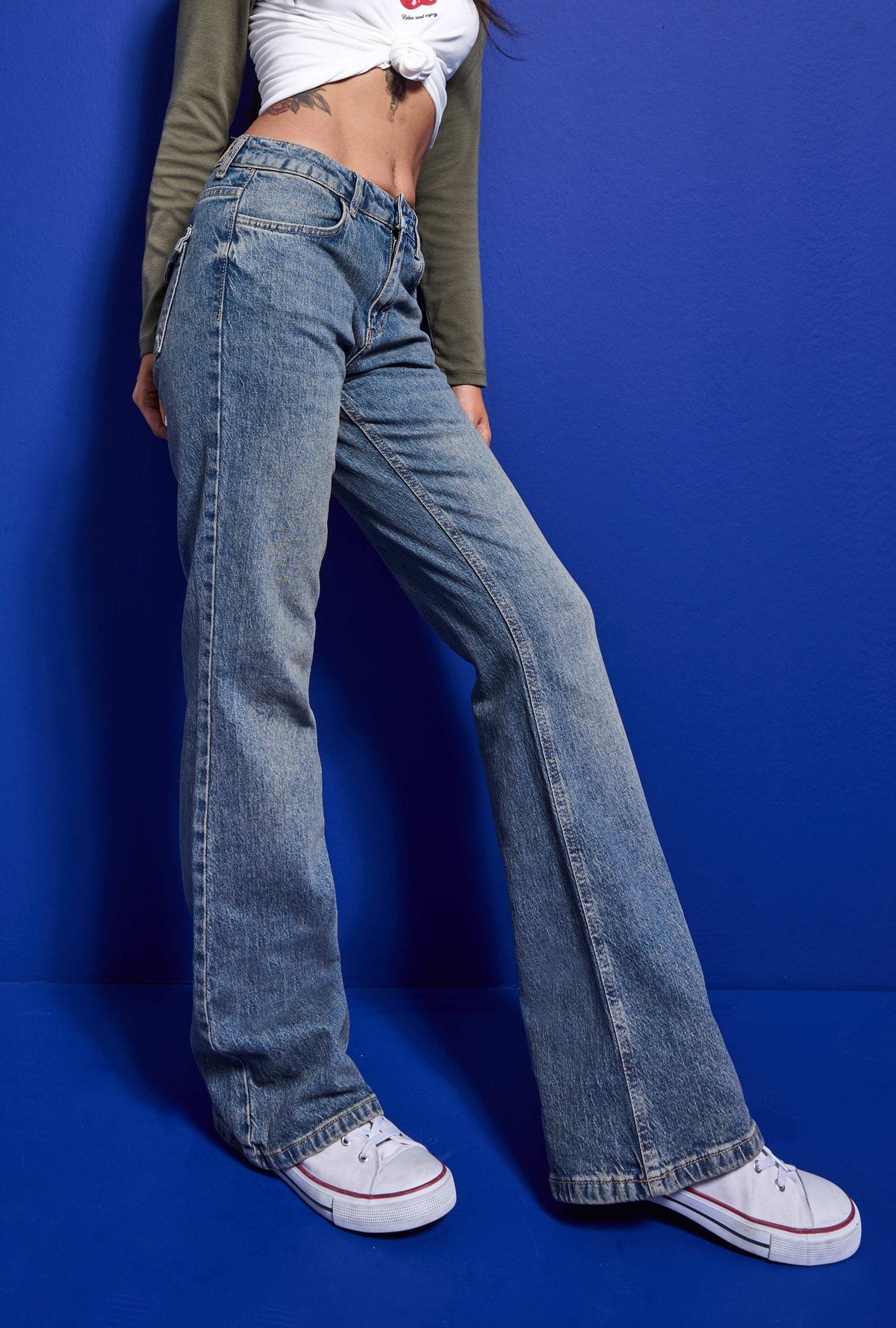 Kadın 2w6-32 Bootcut Flare Orta Bel Denim Jean