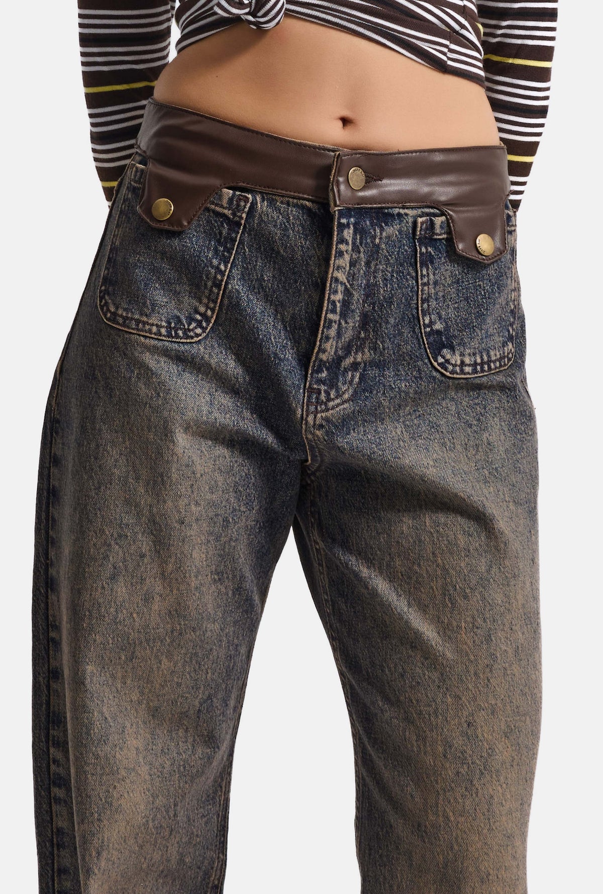 Kadın 2w6-8 Straight Fit Deri Kemer Detaylı Özel Tasarım Denim Jean