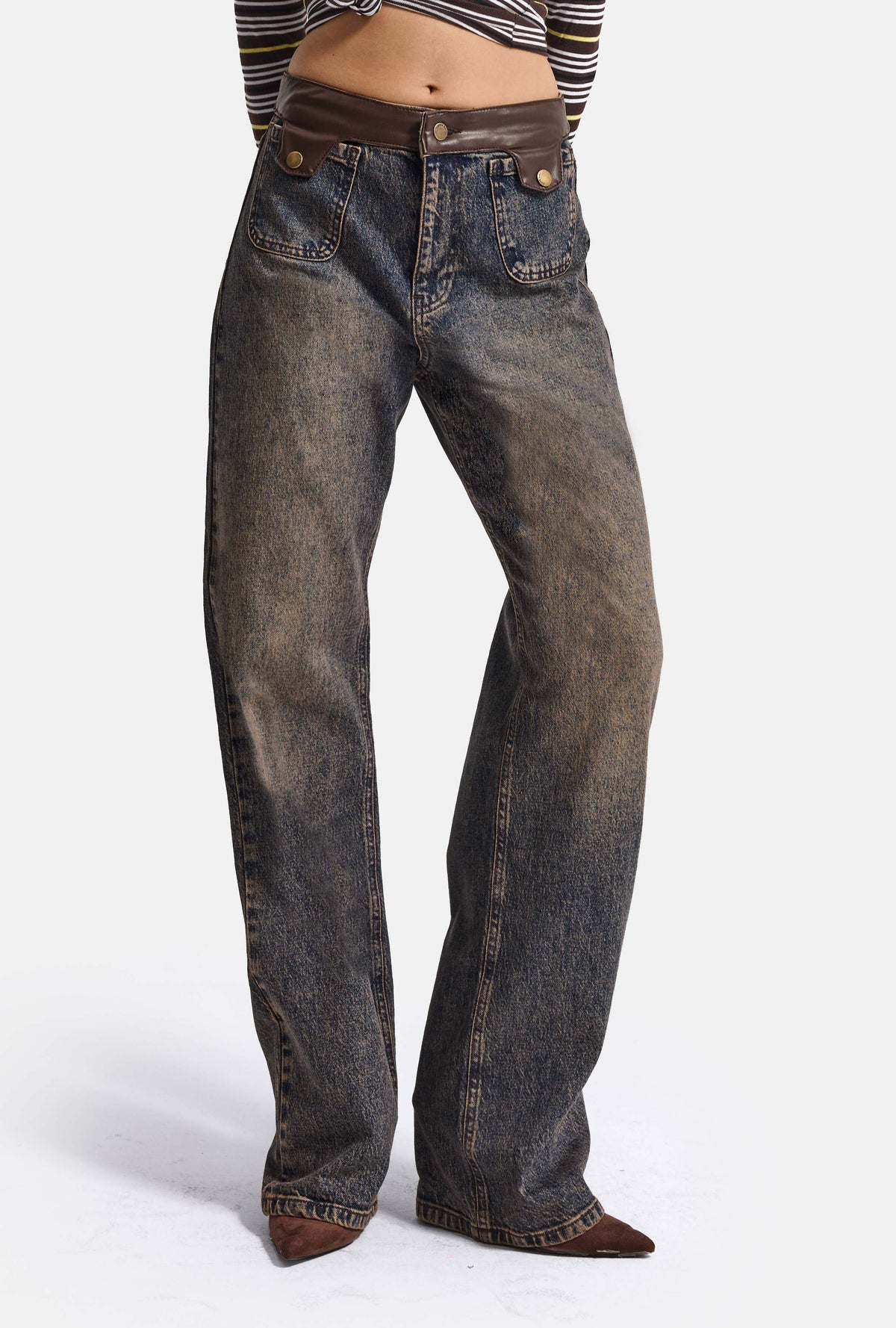 Kadın 2w6-8 Straight Fit Deri Kemer Detaylı Özel Tasarım Denim Jean
