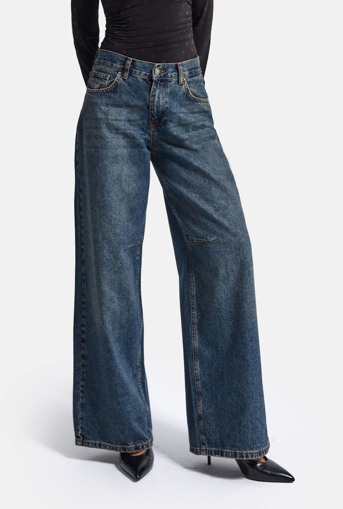 Kadın 2w6-8 Wide Leg Loose Fit Orta Bel Denim Jean