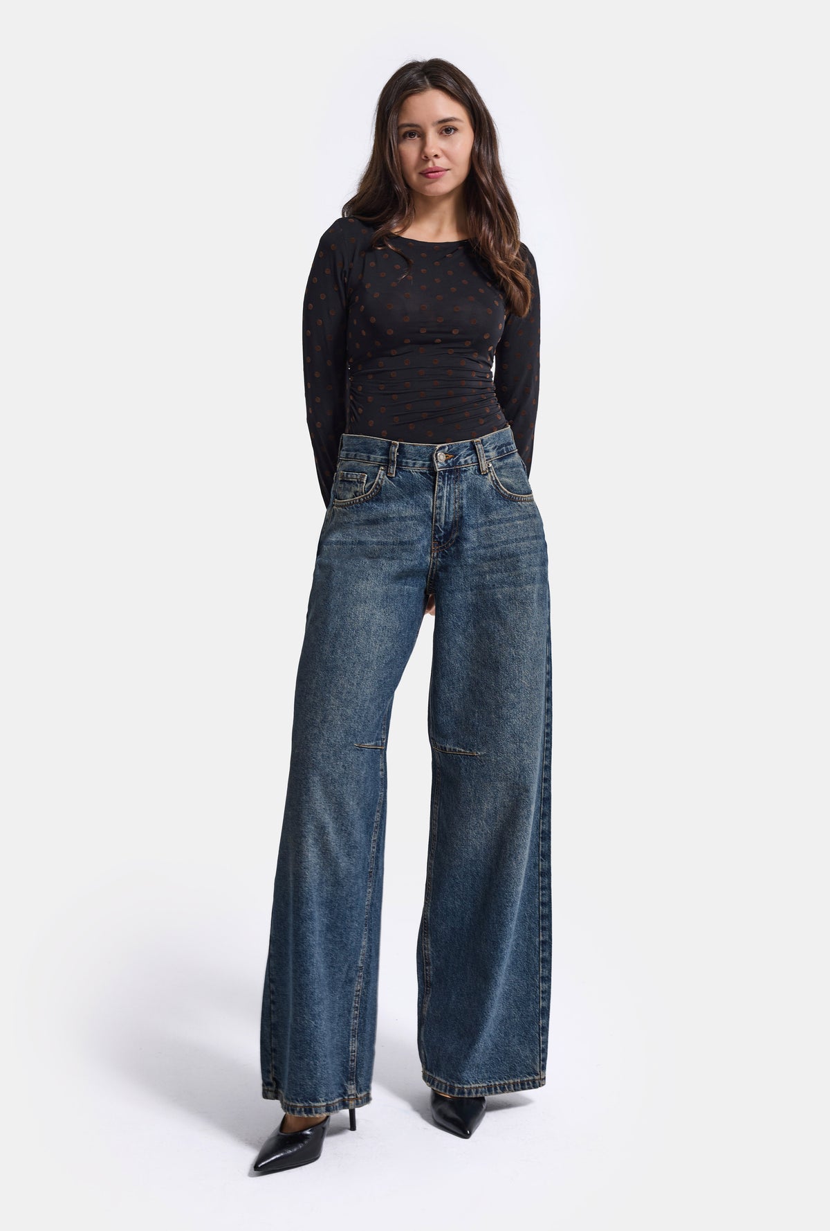 Kadın 2w6-8 Wide Leg Loose Fit Orta Bel Denim Jean