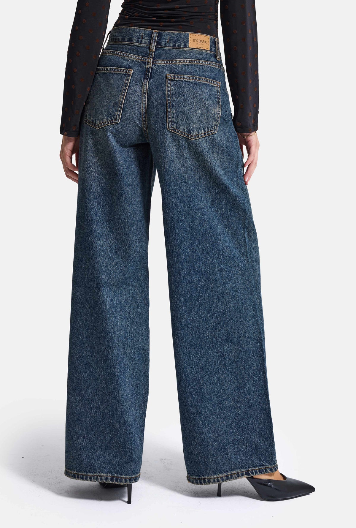 Kadın 2w6-8 Wide Leg Loose Fit Orta Bel Denim Jean