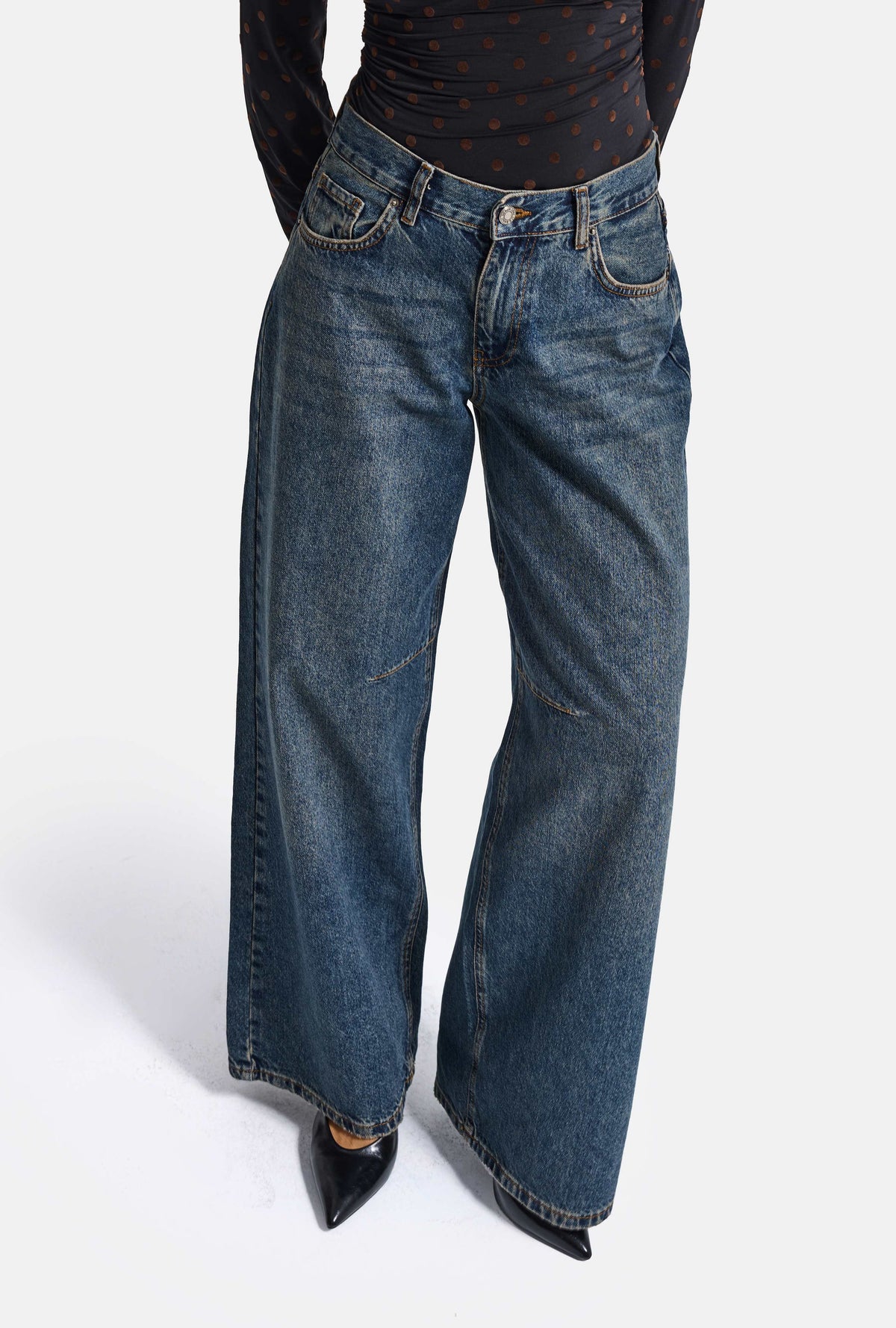 Kadın 2w6-8 Wide Leg Loose Fit Orta Bel Denim Jean