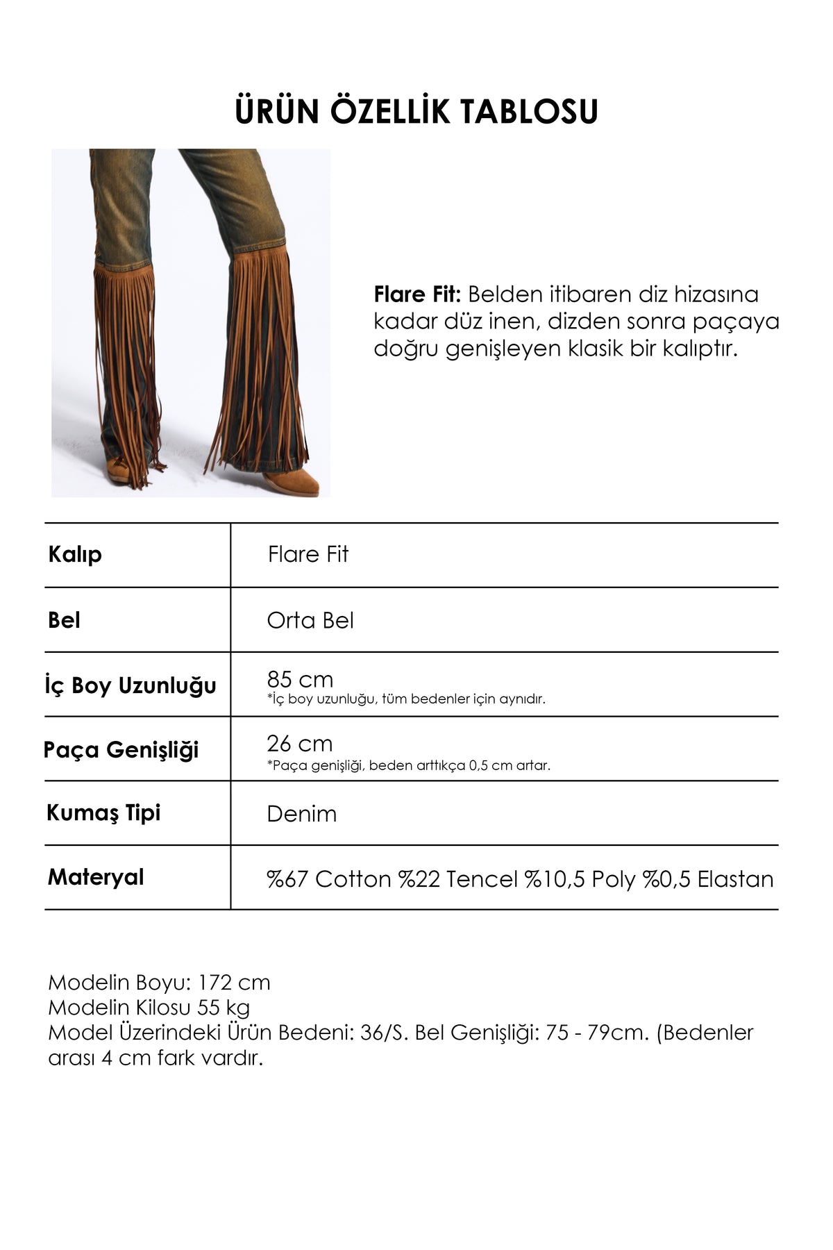 Kadın 2w6-85 Flare Fit Özel Tasarım Denim Jean