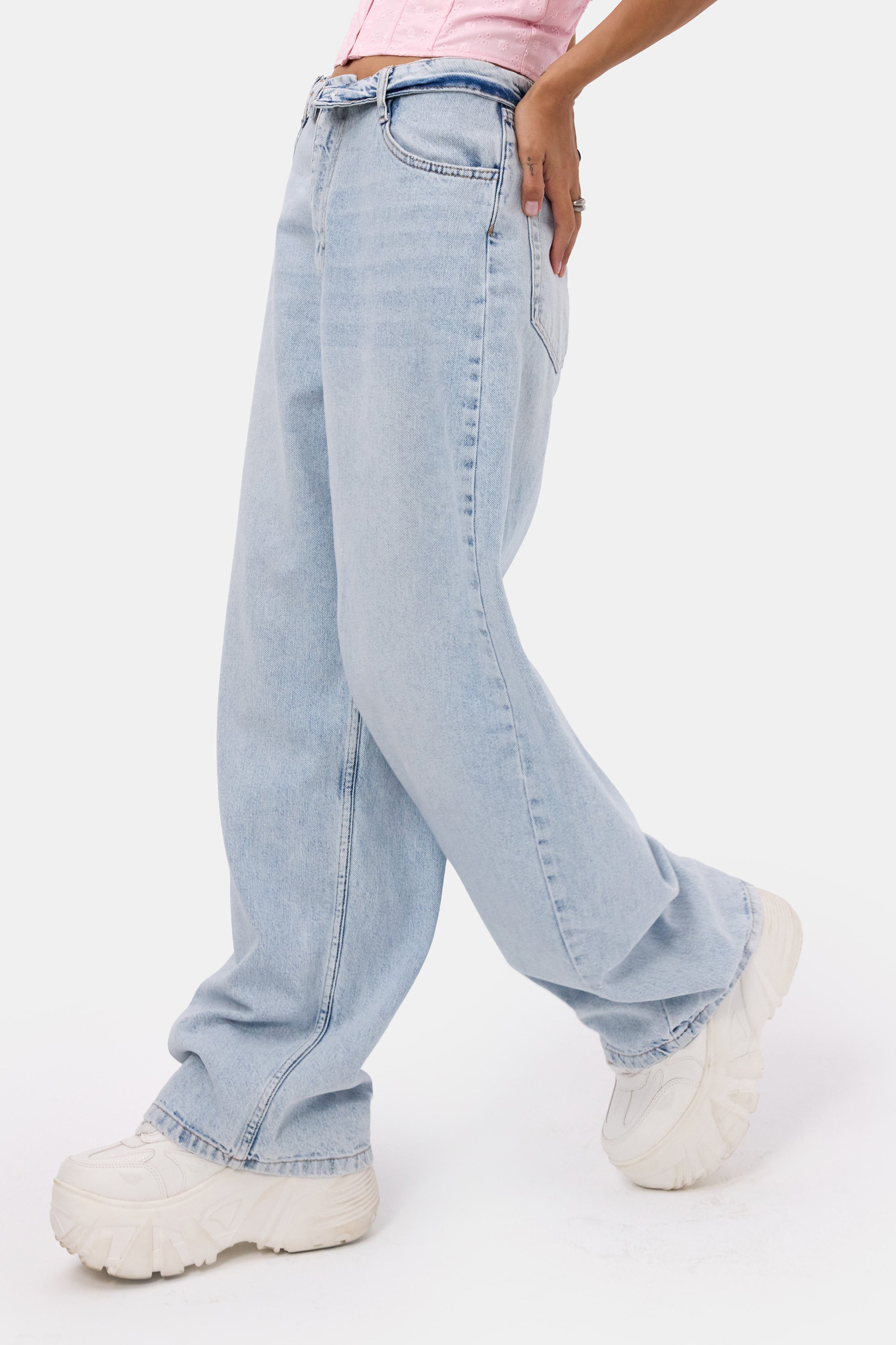 Kadın 4s6-3 Straight Fit Kemer Detaylı Özel Tasarım Denim Jean