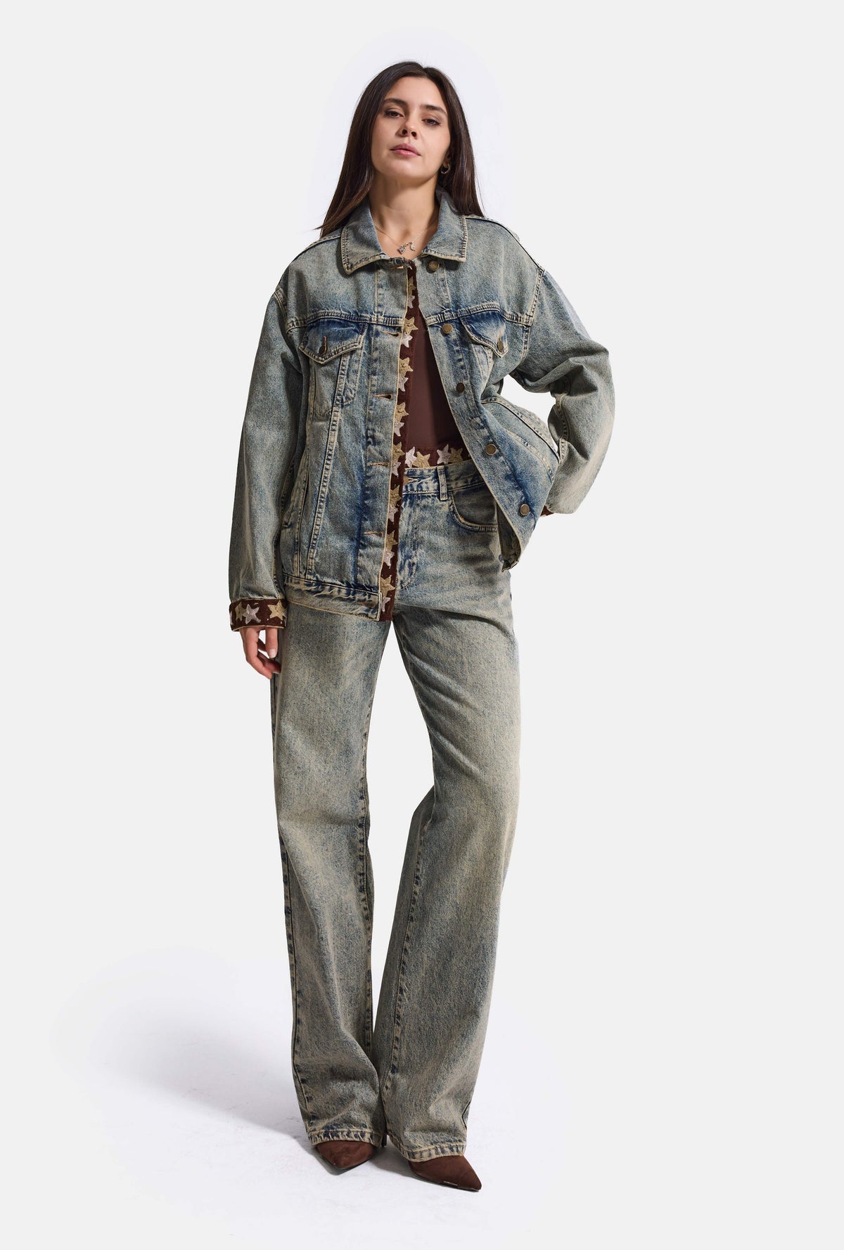 Kadın 4w6-11 Relaxed Fit Oversize Tasarım Denim Ceket