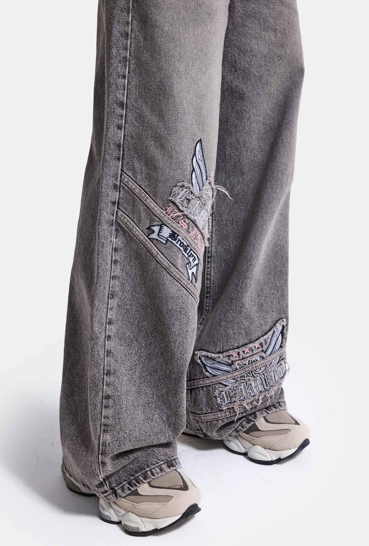 Kadın 4w6-13 Süper Baggy Nakış Tasarım Denim Jean