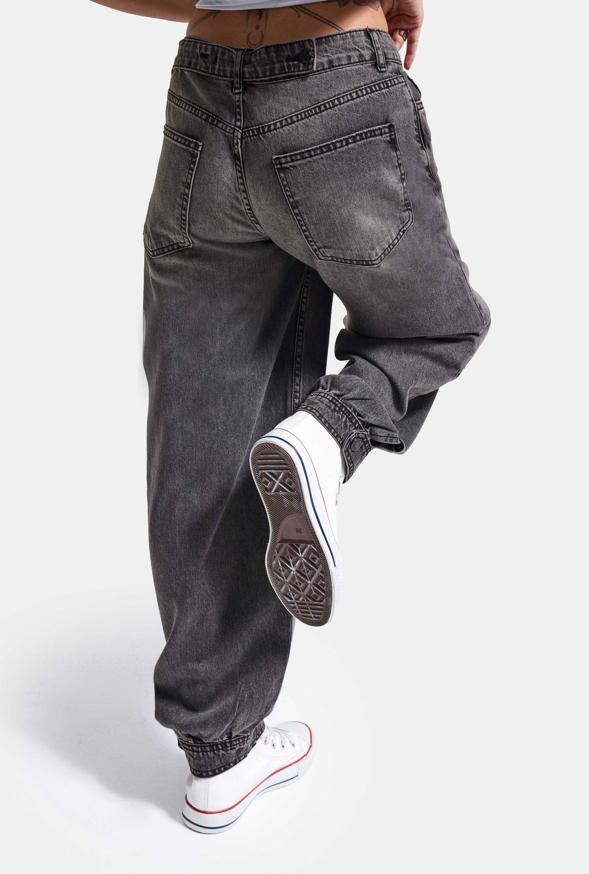 Kadın 4w6-14 Ballon Fit Paça Düğmeli Bol Kesim Denim Jean